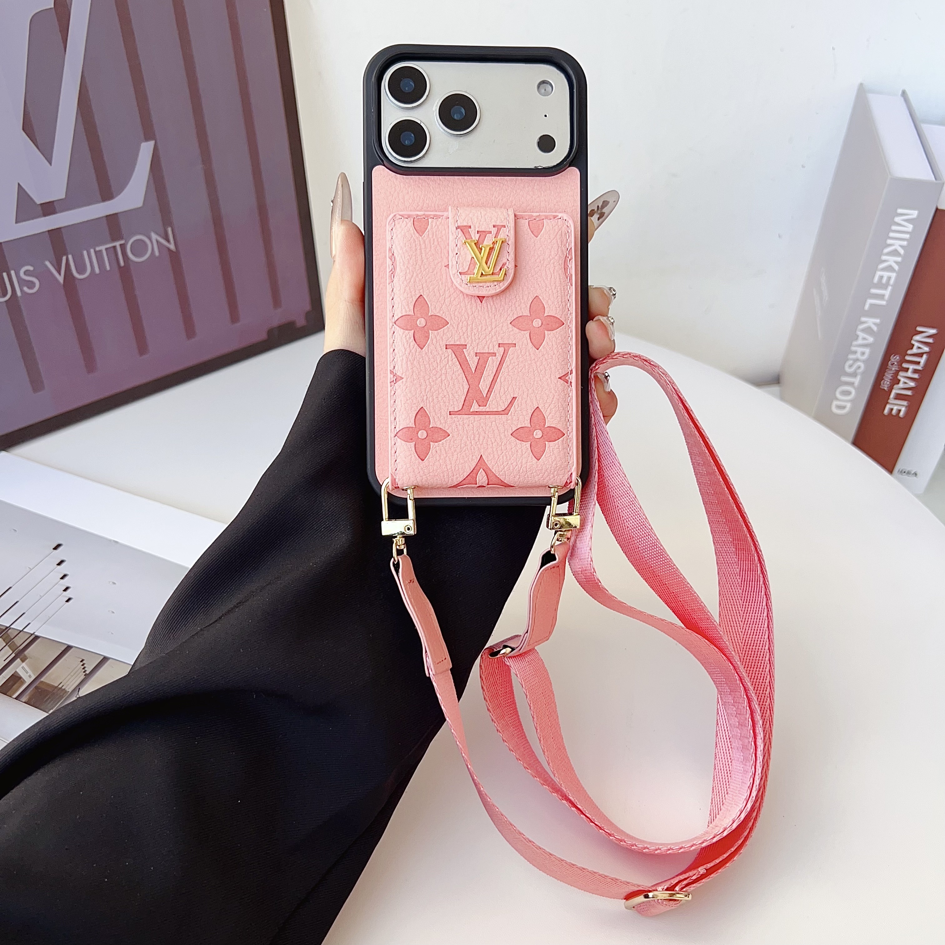 Louis Vuitton Vintage Monogram Leather iPhone Wallet Case With Crossbody Strap