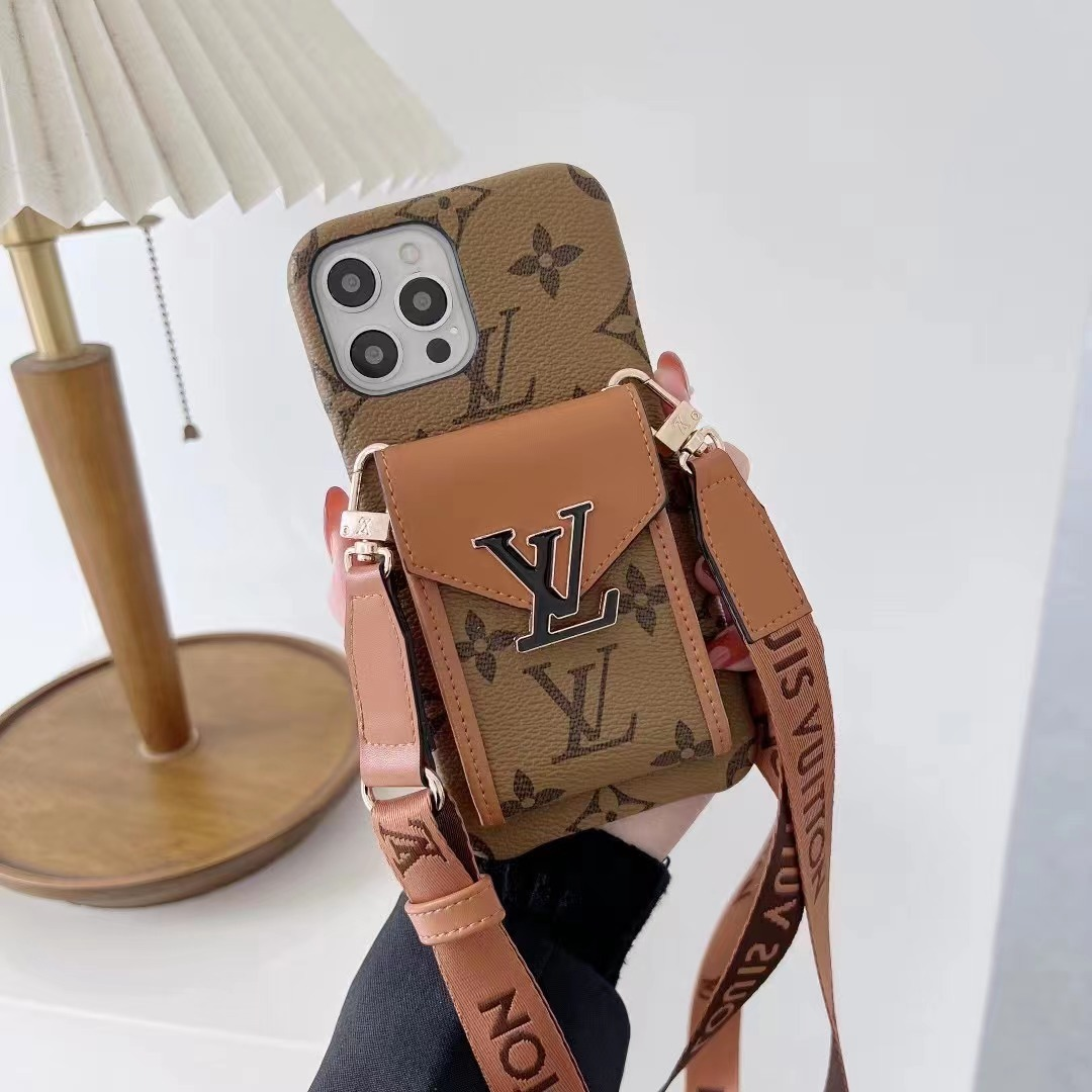 Louis Vuitton Leather iPhone Wallet Case With Crossbody Strap