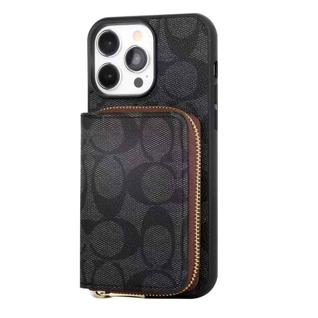 Coach Leather iPhone Zipper Wallet Case with Crossbody Strap