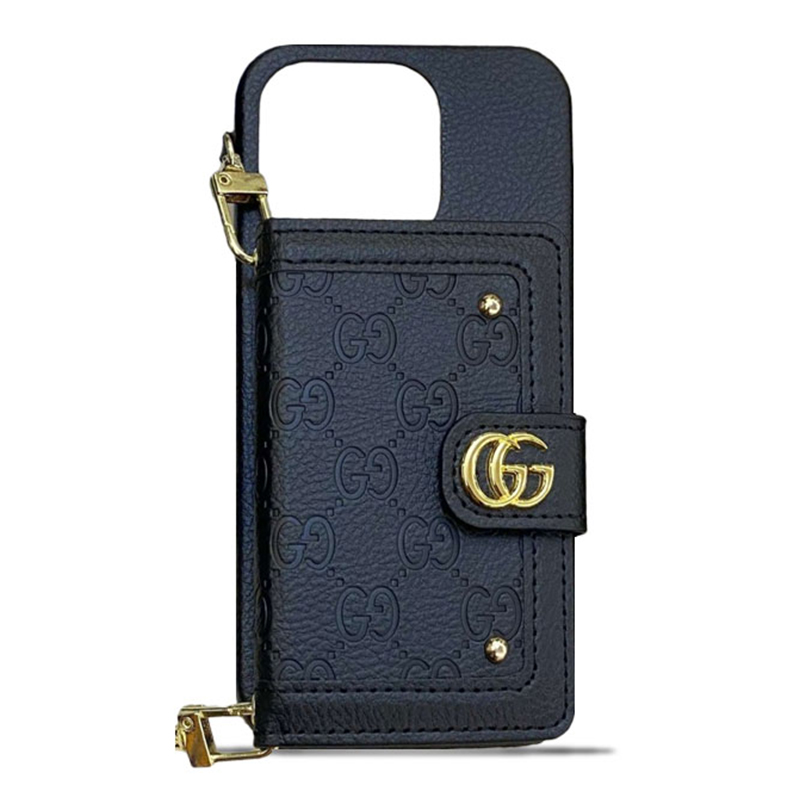 Classic Leather iPhone Wallet Case With Crossbody Strap