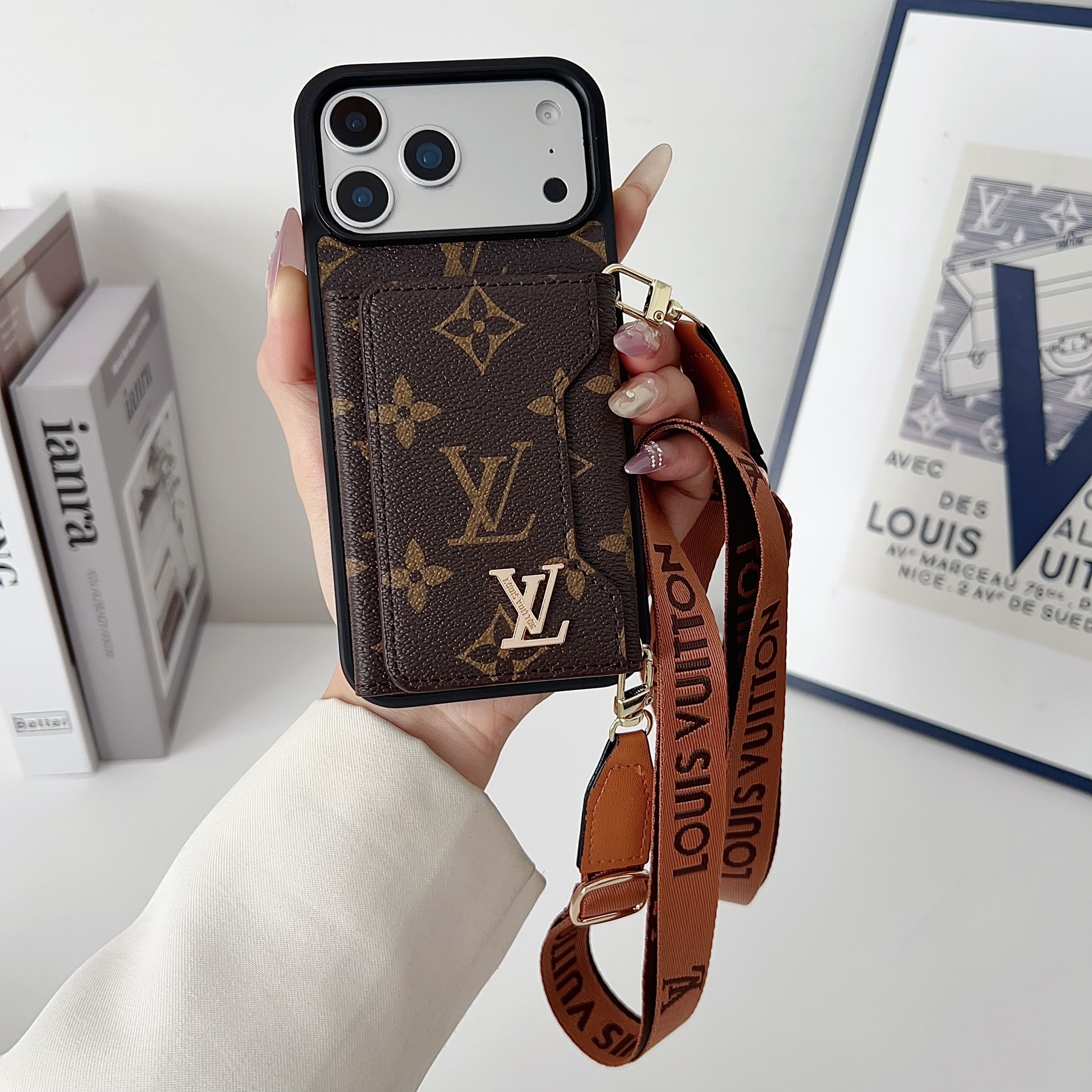 Louis Vuitton Monogram Leather iPhone Wallet Case With Crossbody Strap