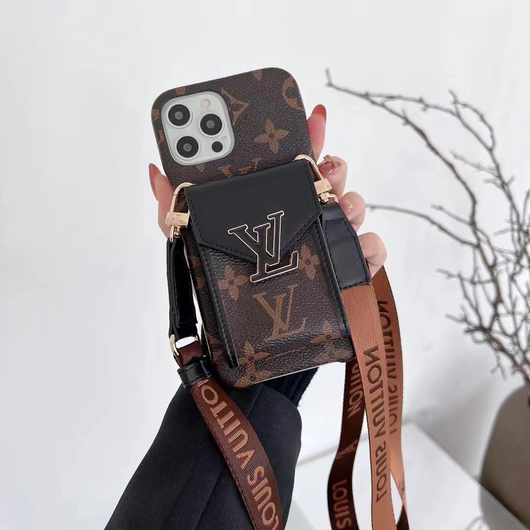 Louis Vuitton Leather iPhone Wallet Case With Crossbody Strap