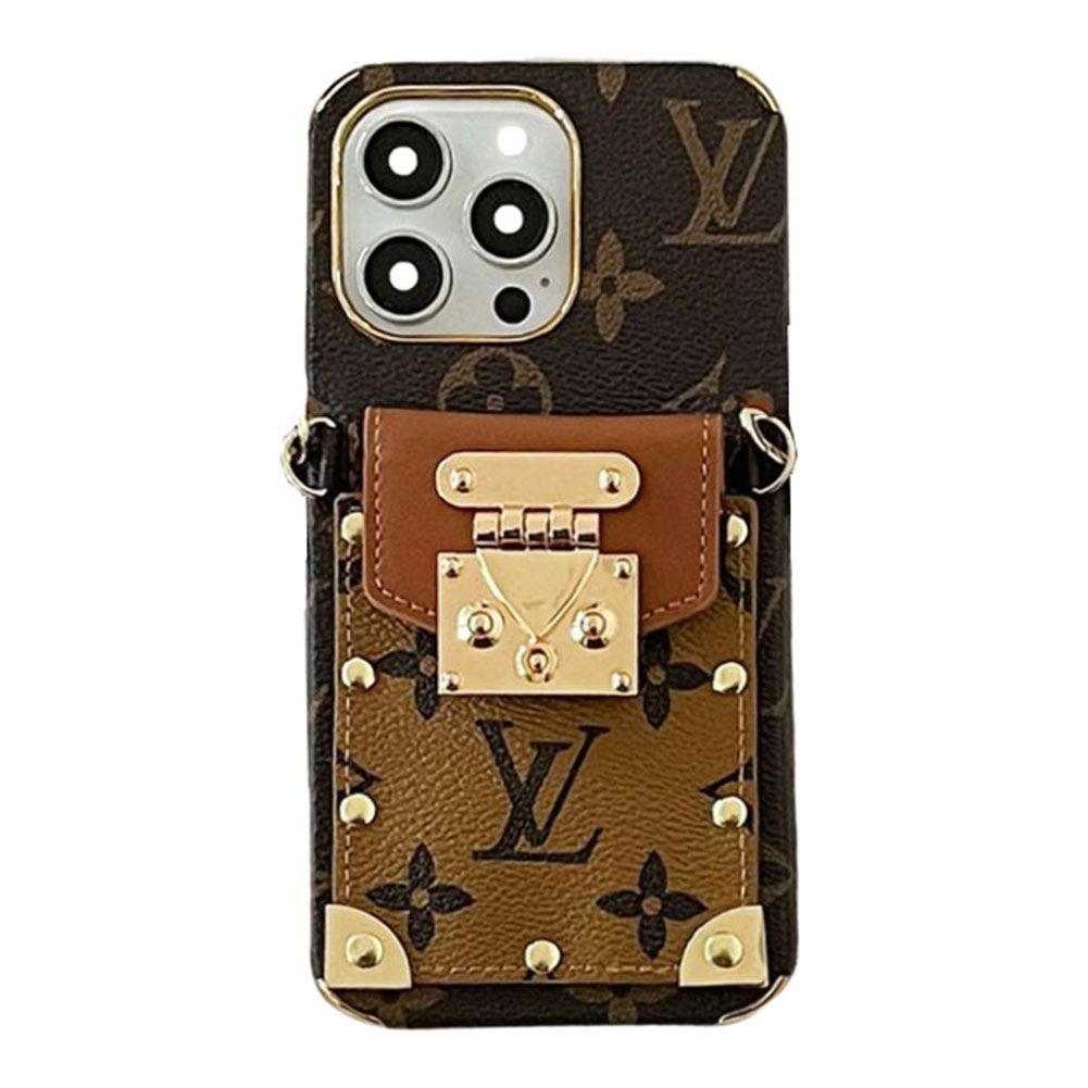 Monogram Leather iPhone Wallet Case With Crossbody Strap