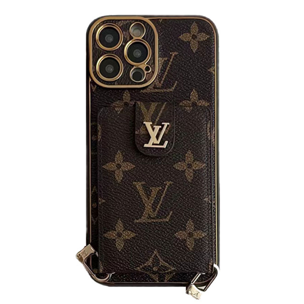 Monogram Leather iPhone Wallet Case With Crossbody Strap