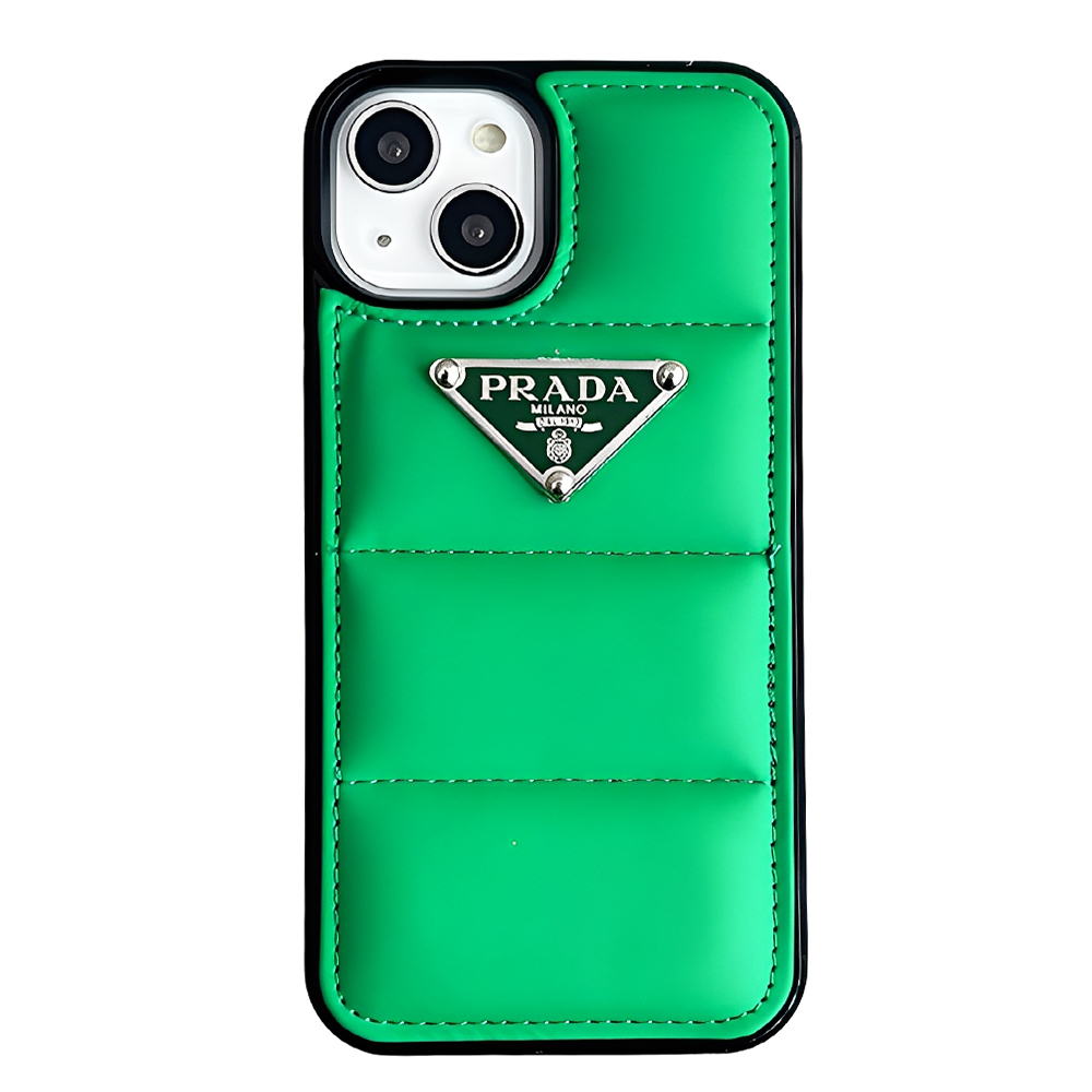 Prada iphone Case 3d Goose Down Metal Triangle Label