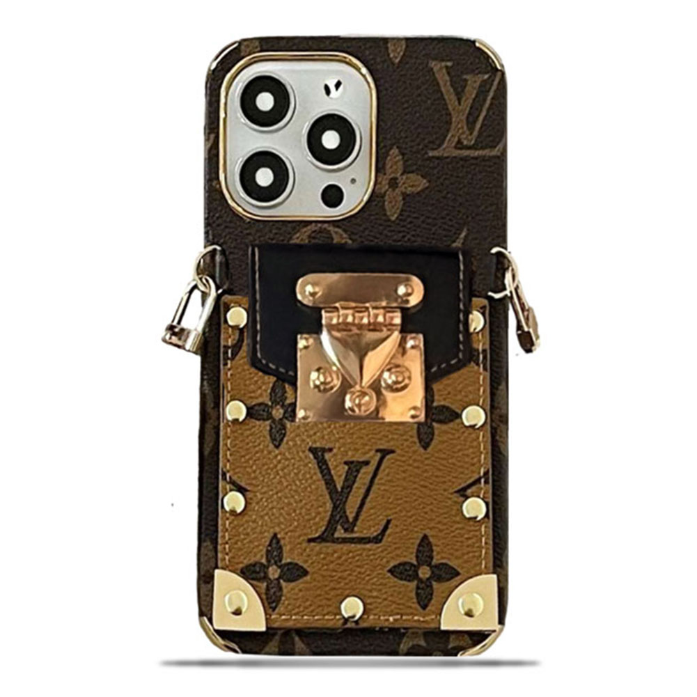 Monogram Leather iPhone Wallet Case With Crossbody Strap