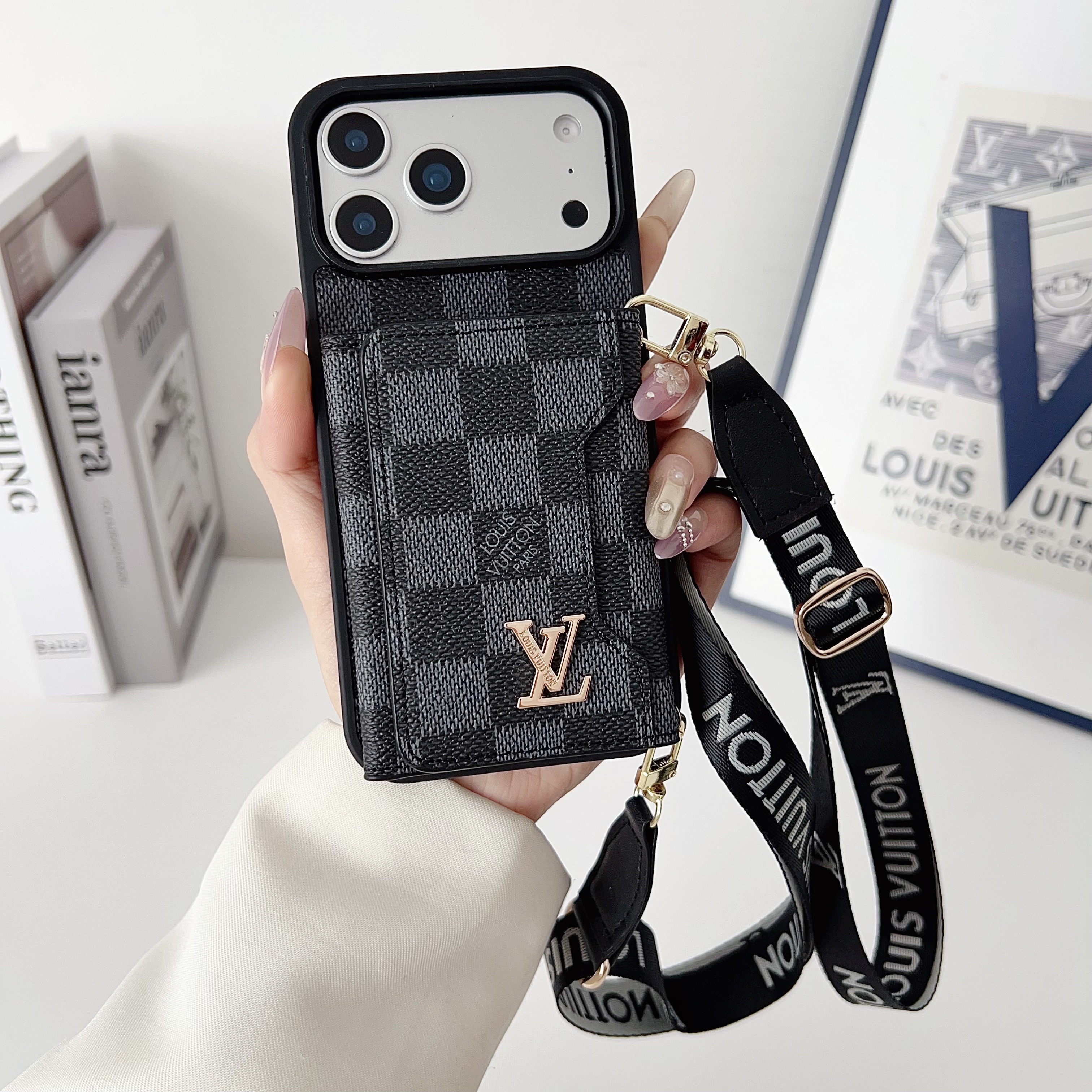 Louis Vuitton Monogram Leather iPhone Wallet Case With Crossbody Strap
