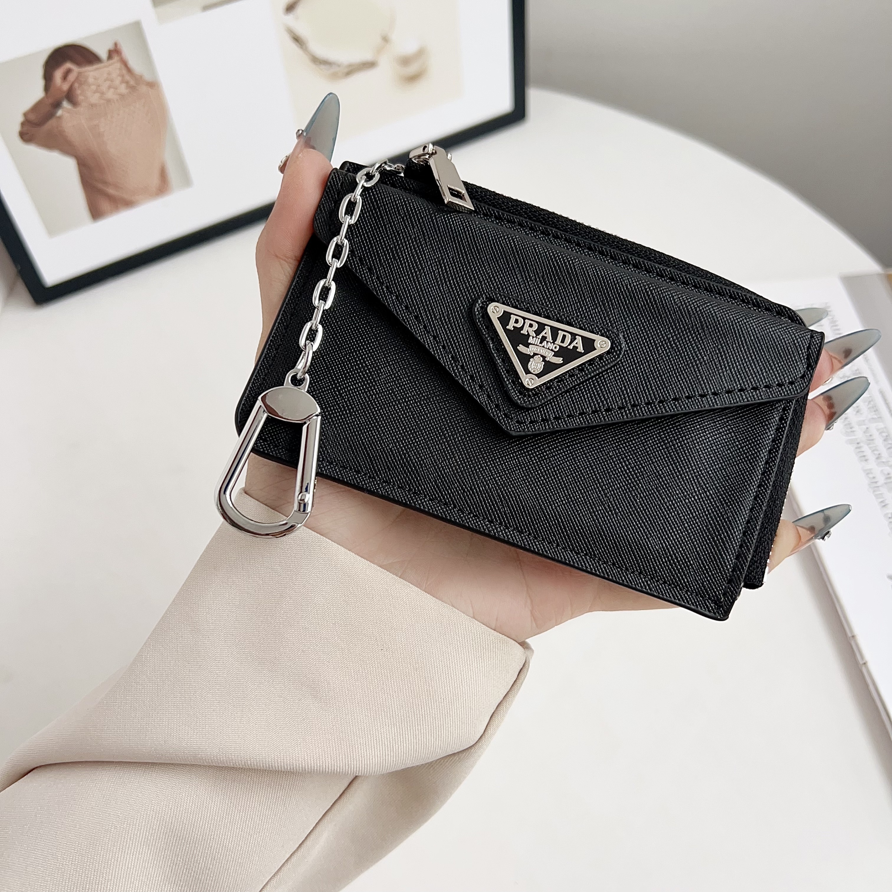 Prada Luxury Leather Zipper Wallet Card Holder & Coin Purse