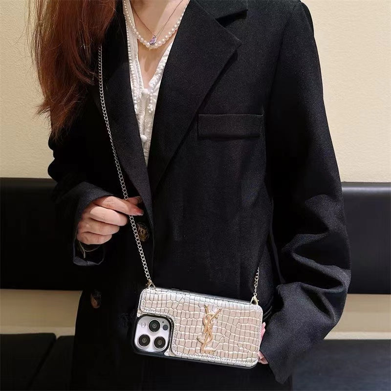 Faux Croc Leather iPhone Wallet Case With Crossbody Strap-BELKCASE