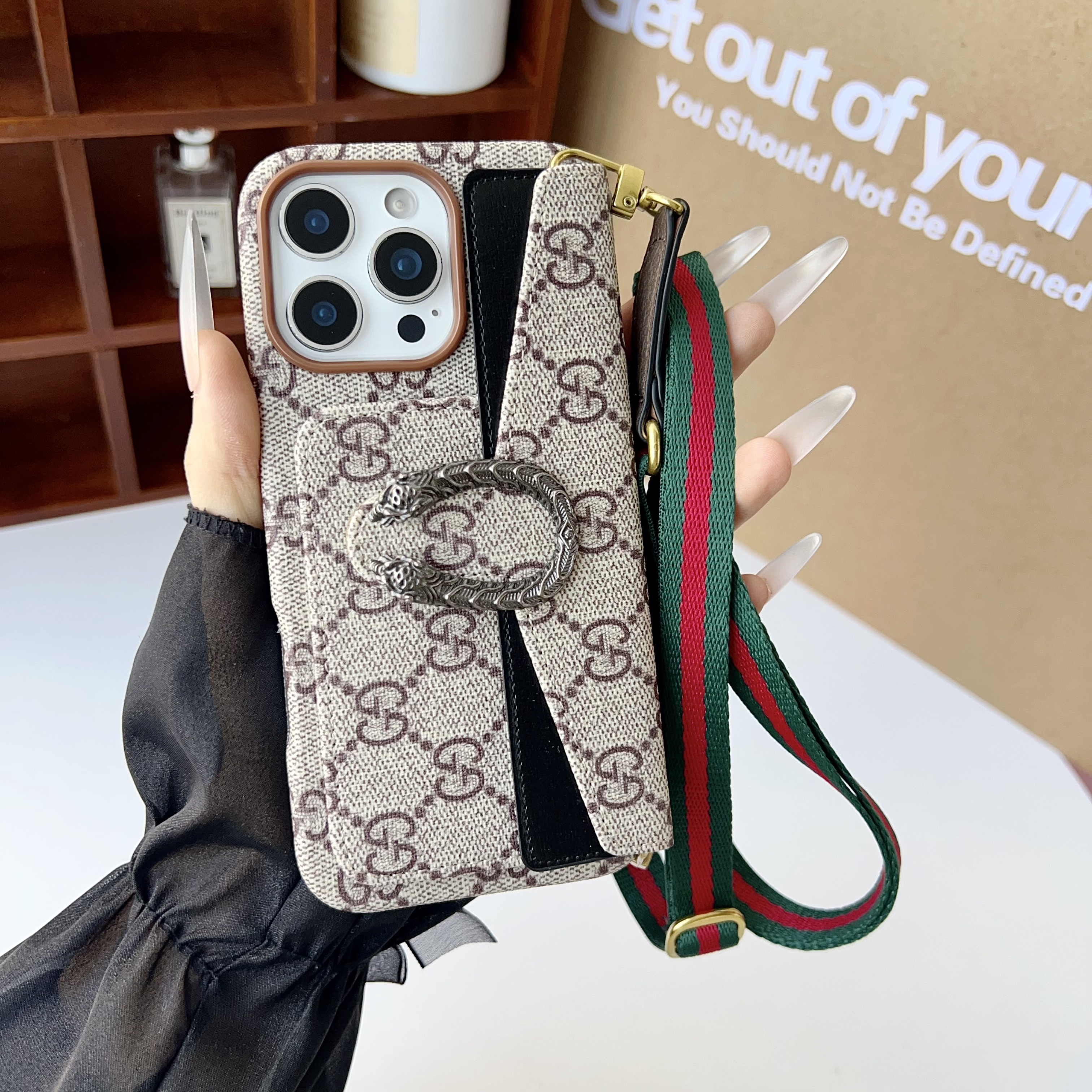 Gucci Dionysus Leather iPhone Wallet Case With Crossbody Strap