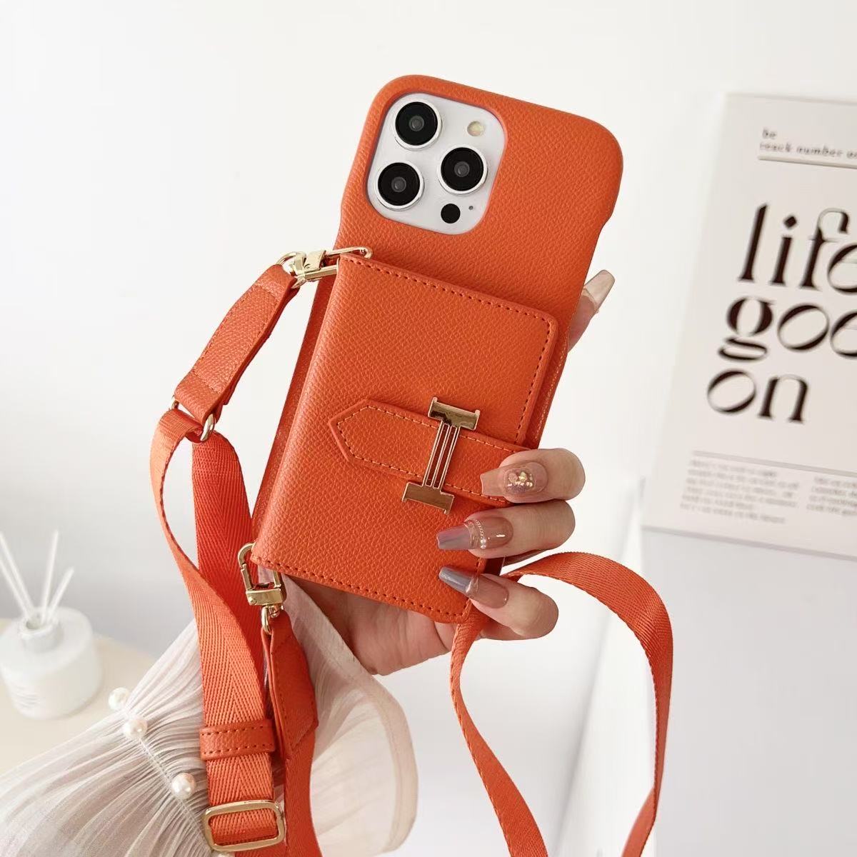 Classic H Leather iPhone Wallet Case With Crossbody Strap