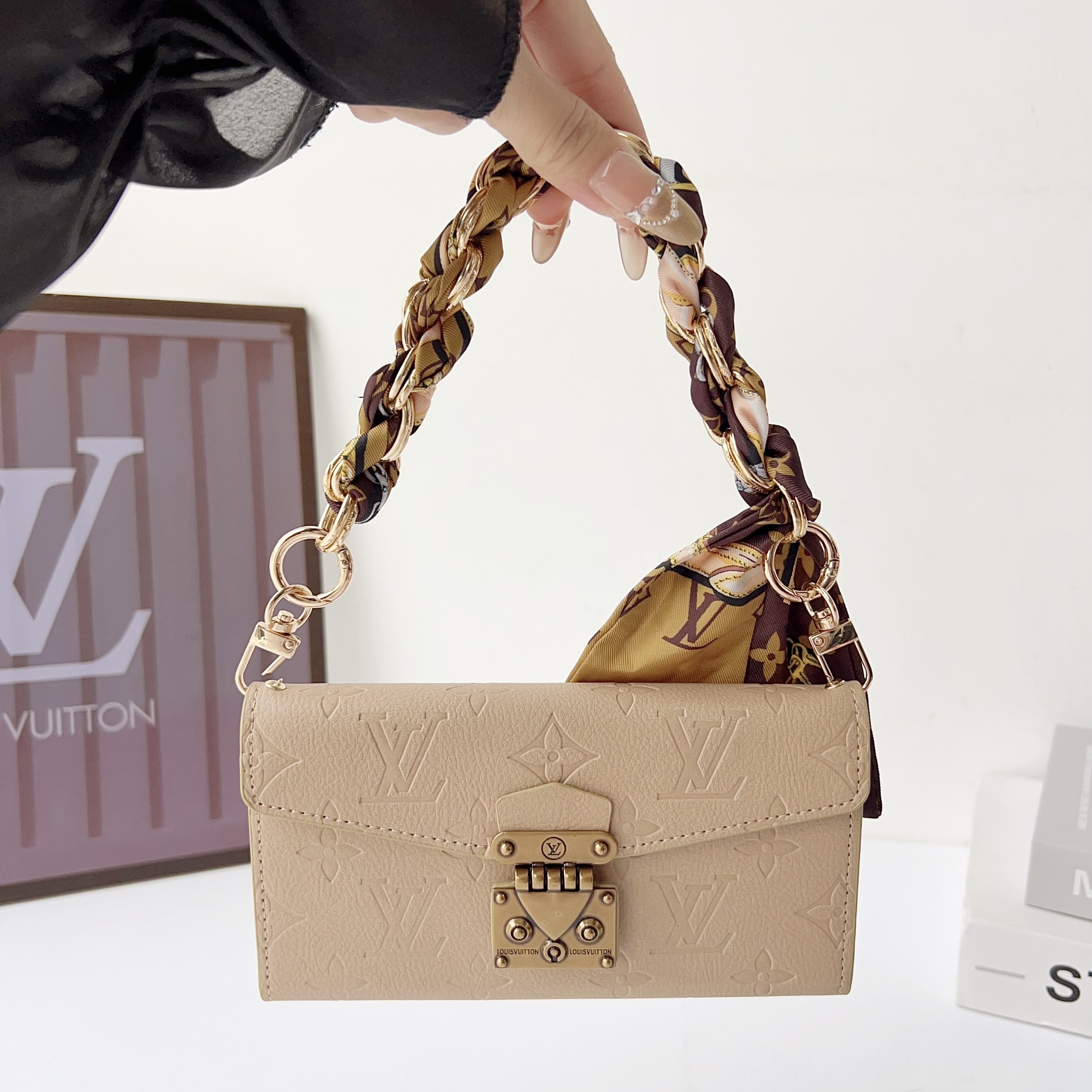 Louis Vuitton Monogram iPhone Wallet Case Magnetic Flip Cover With Weave the hand strap