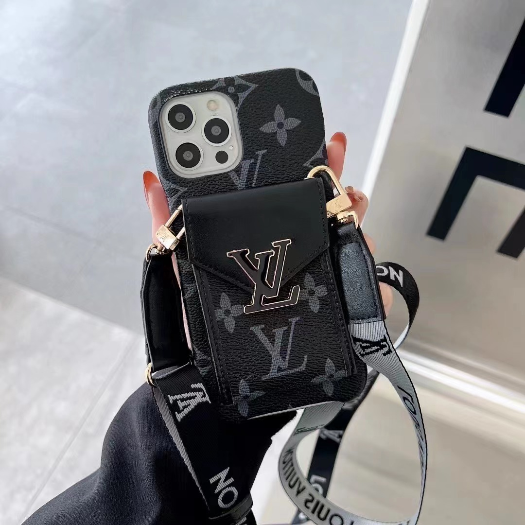 Louis Vuitton Leather iPhone Wallet Case With Crossbody Strap