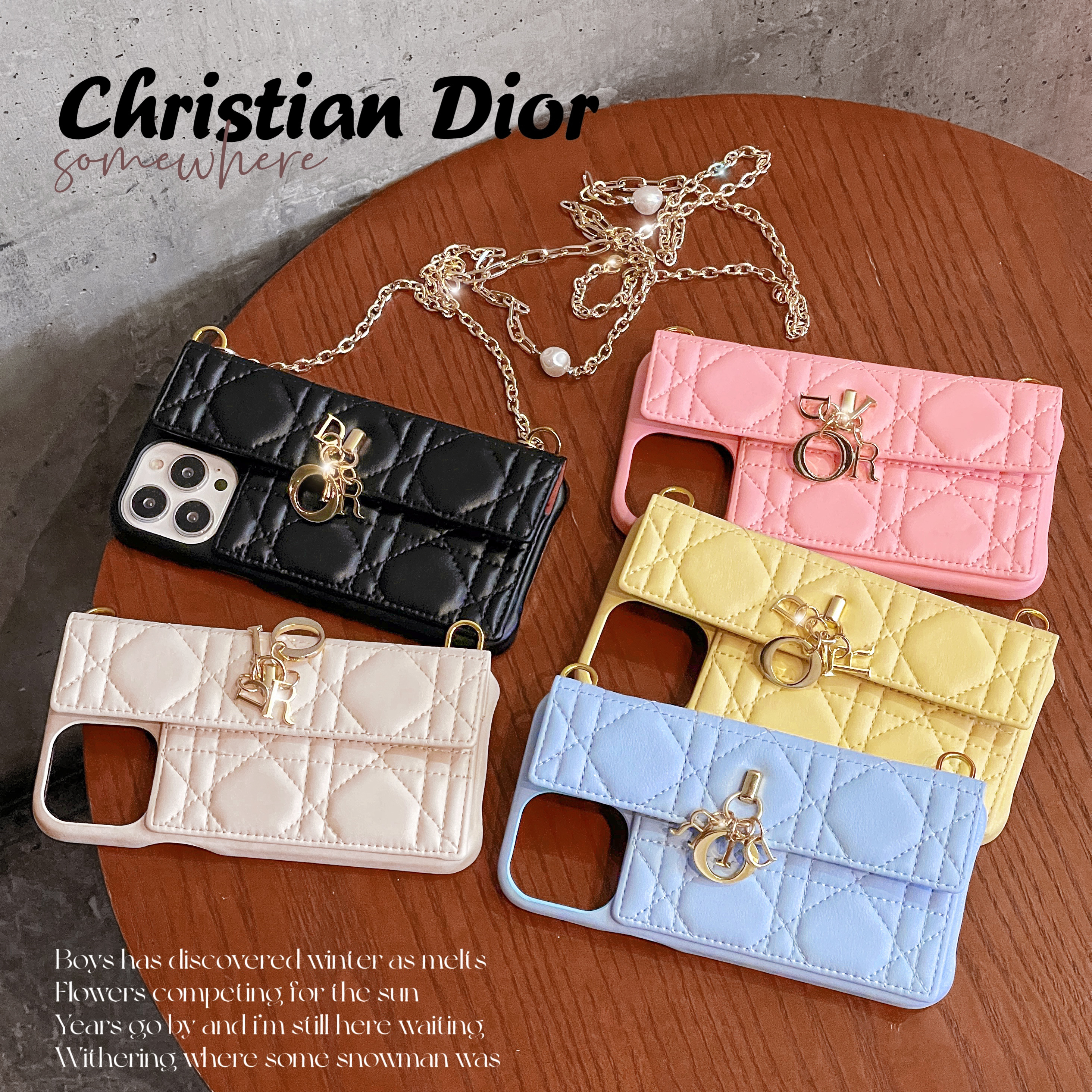 Luxury CD Leather iPhone Wallet Case With Crossbody Strap