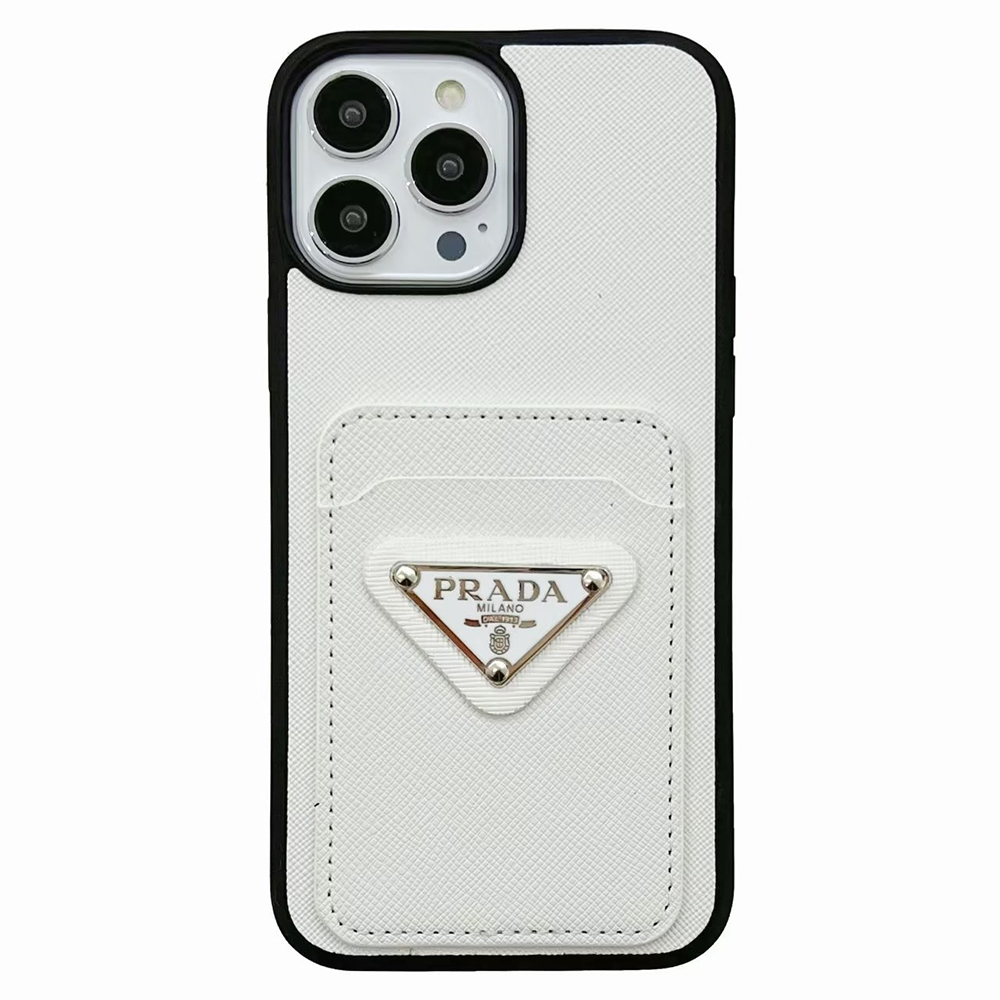Prada iPhone Wallet Cases Acrylic Metal Triangle Label