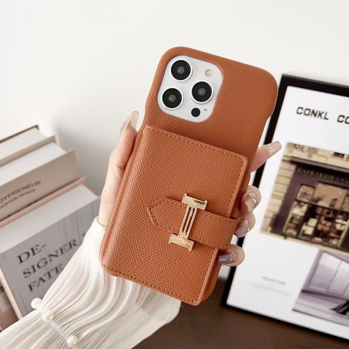 Classic H Leather iPhone Wallet Case With Crossbody Strap