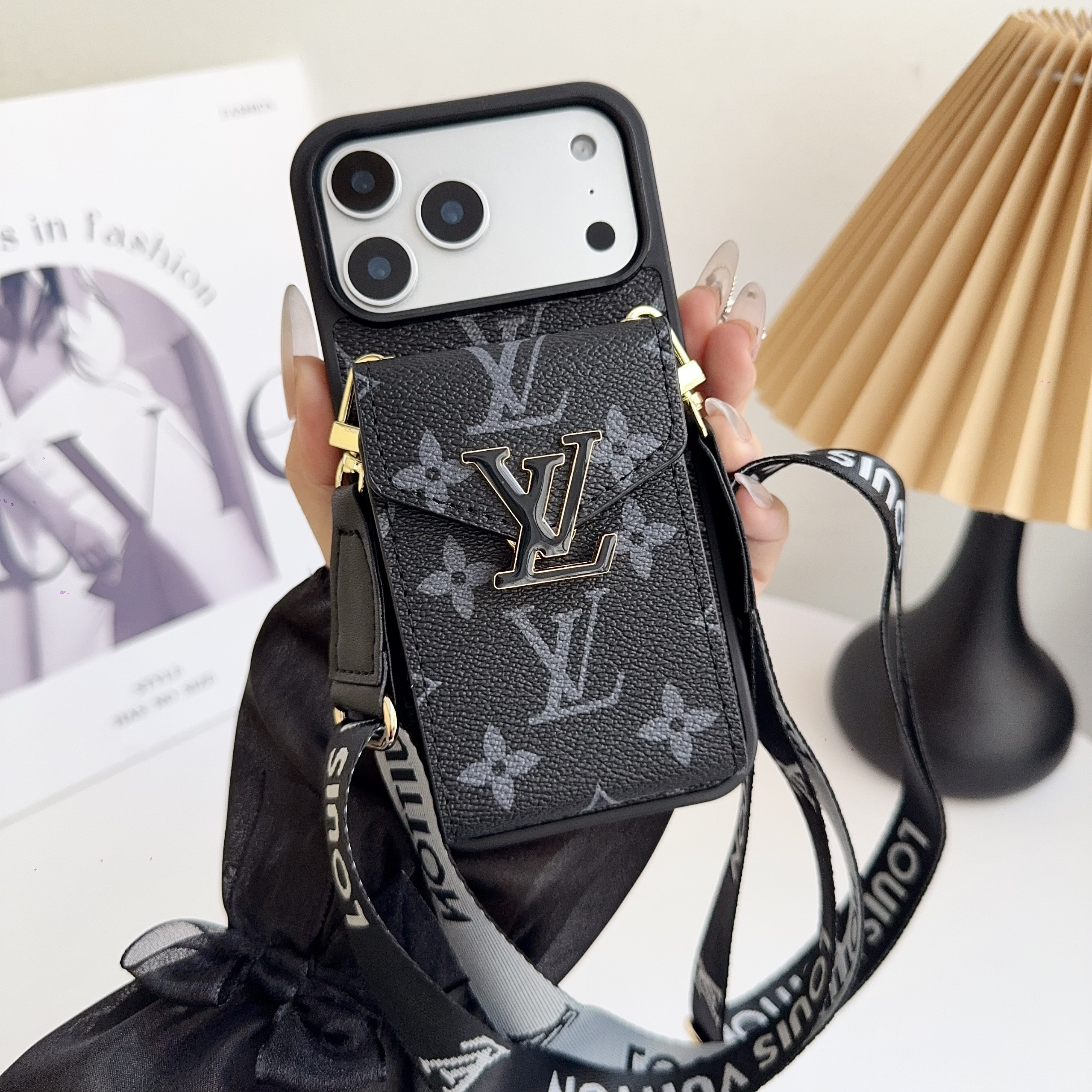 Louis Vuitton Leather iPhone Wallet Case With Crossbody Strap