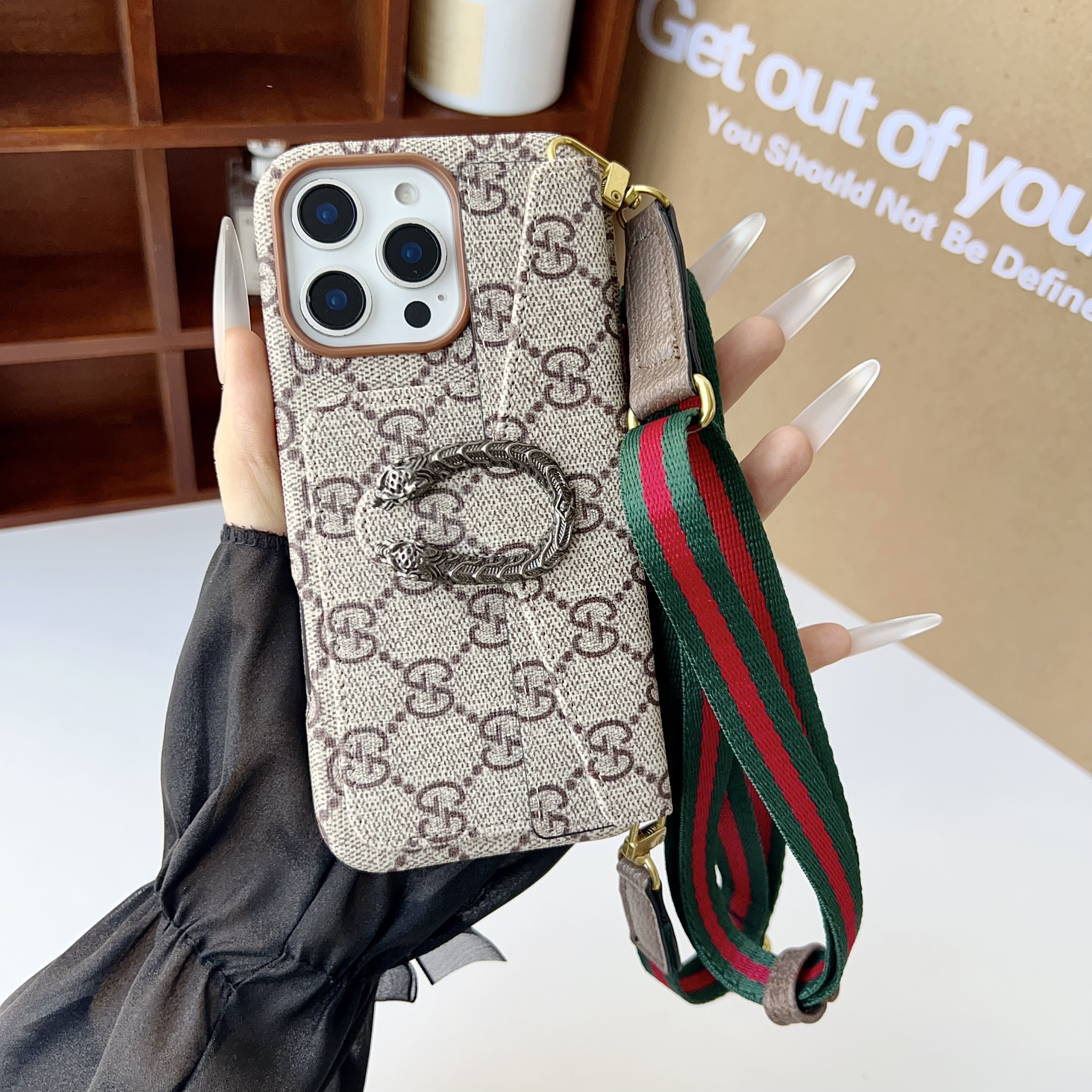 Gucci Dionysus Leather iPhone Wallet Case With Crossbody Strap