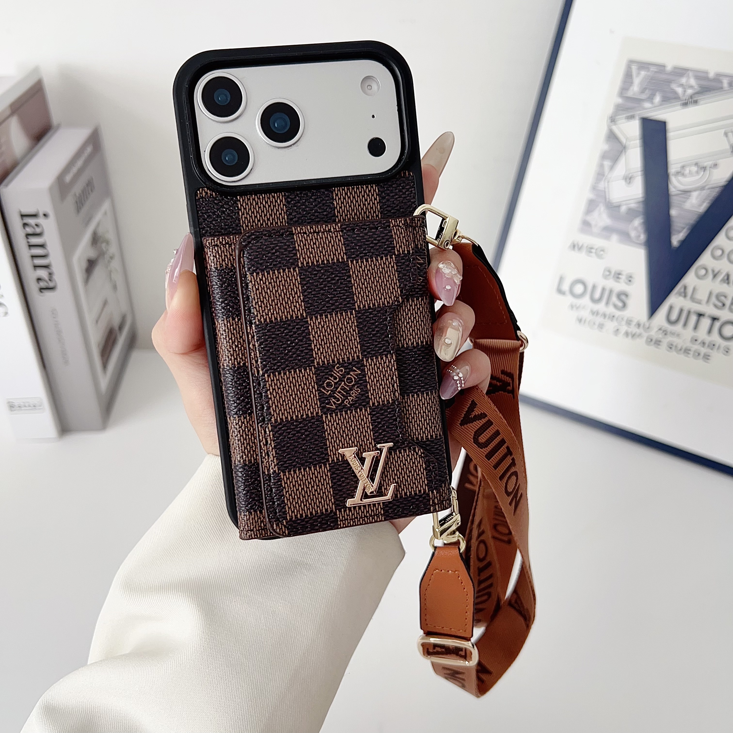 Louis Vuitton Monogram Leather iPhone Wallet Case With Crossbody Strap