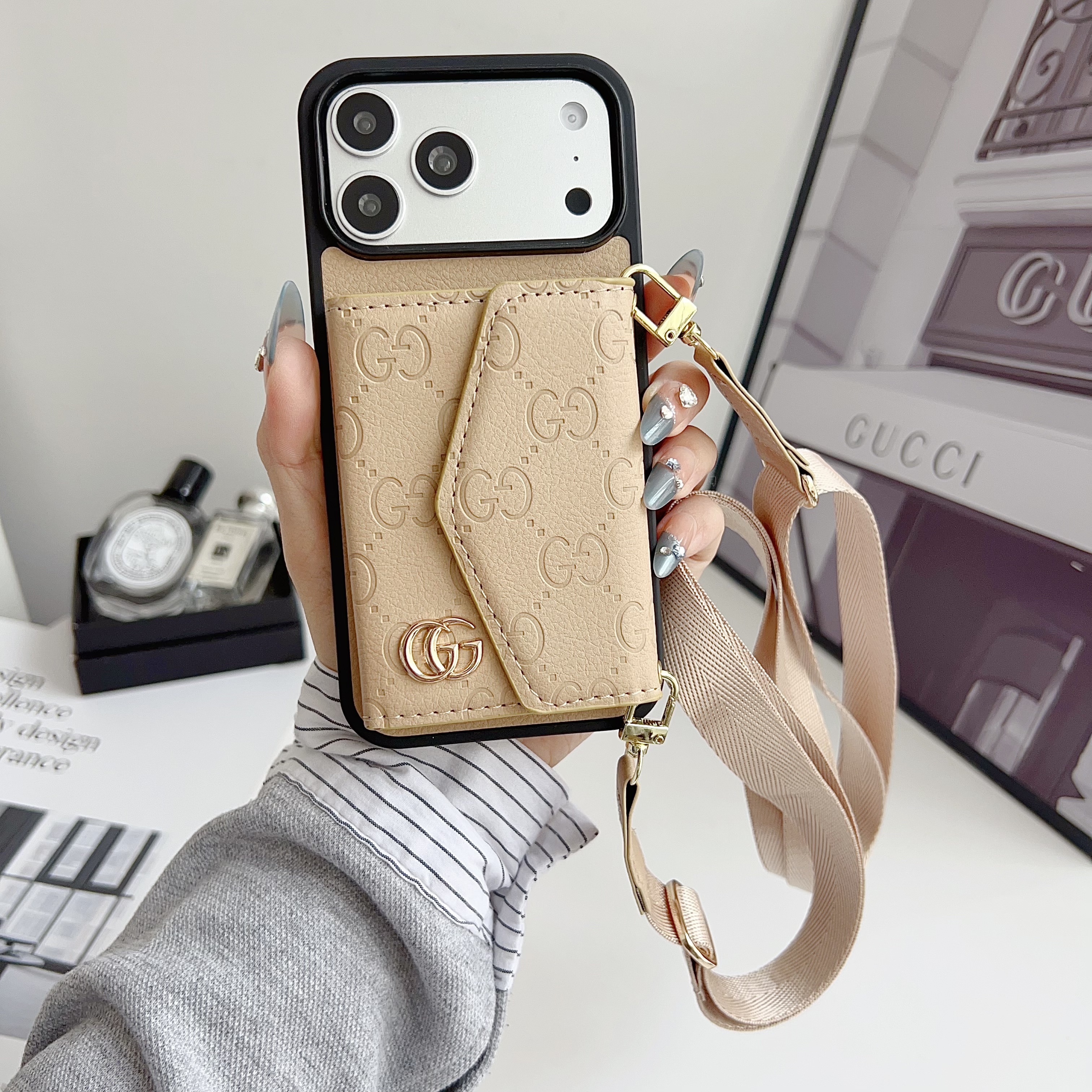 Gucci Leather iPhone Wallet Case With Crossbody Strap