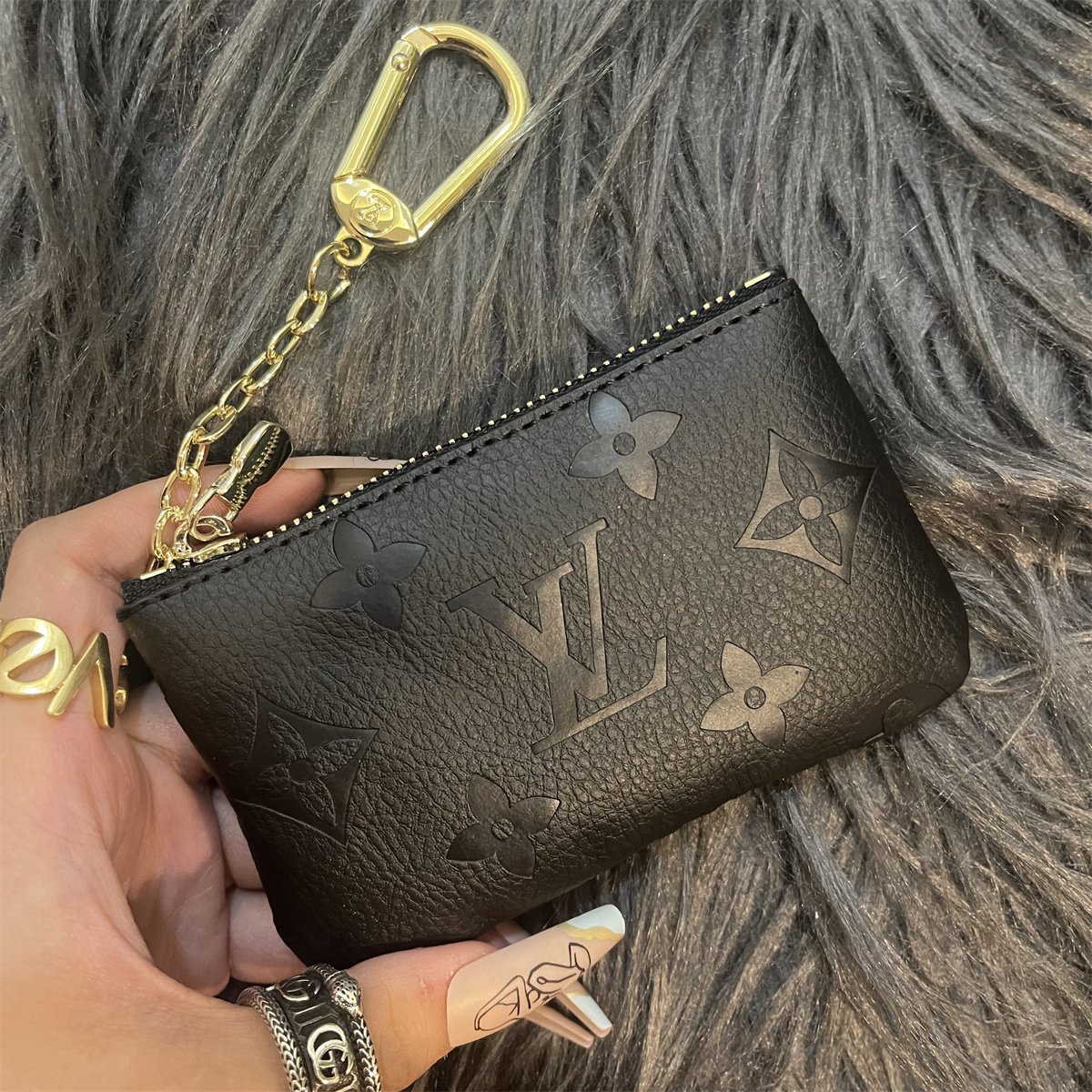 [Copy]Classic Luxury Leather Wallet Card Holder Metal floral decoration