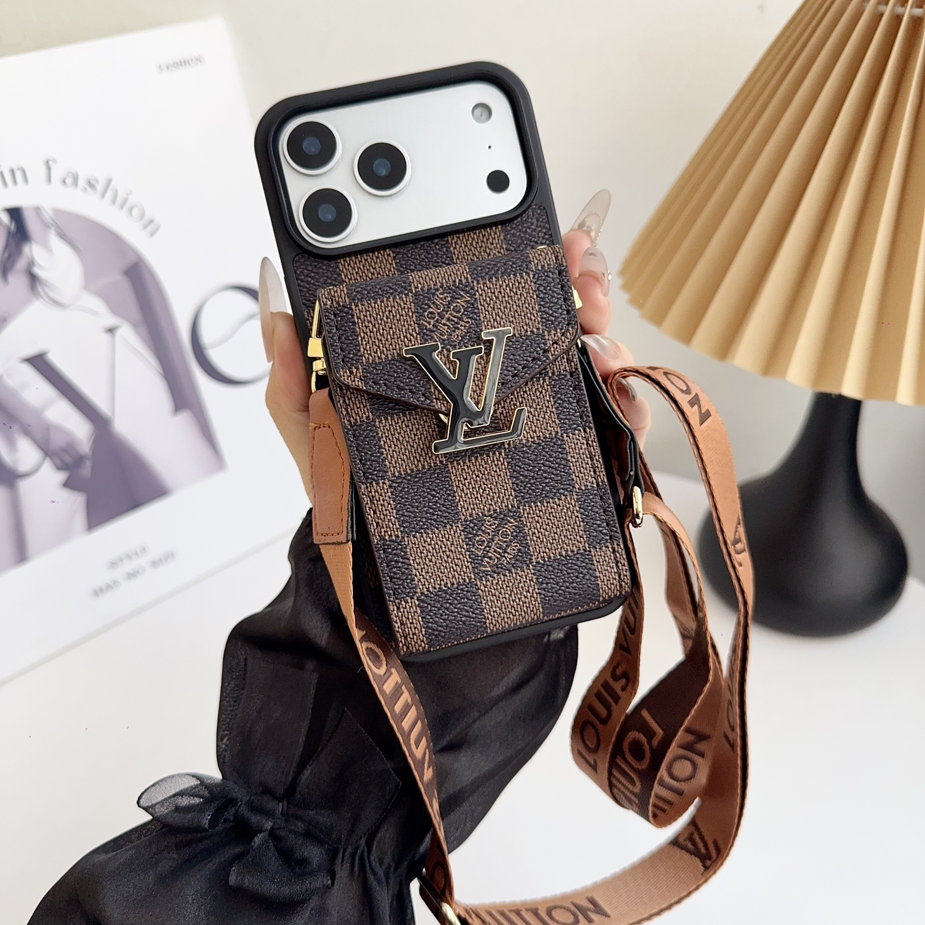 Louis Vuitton Leather iPhone Wallet Case With Crossbody Strap