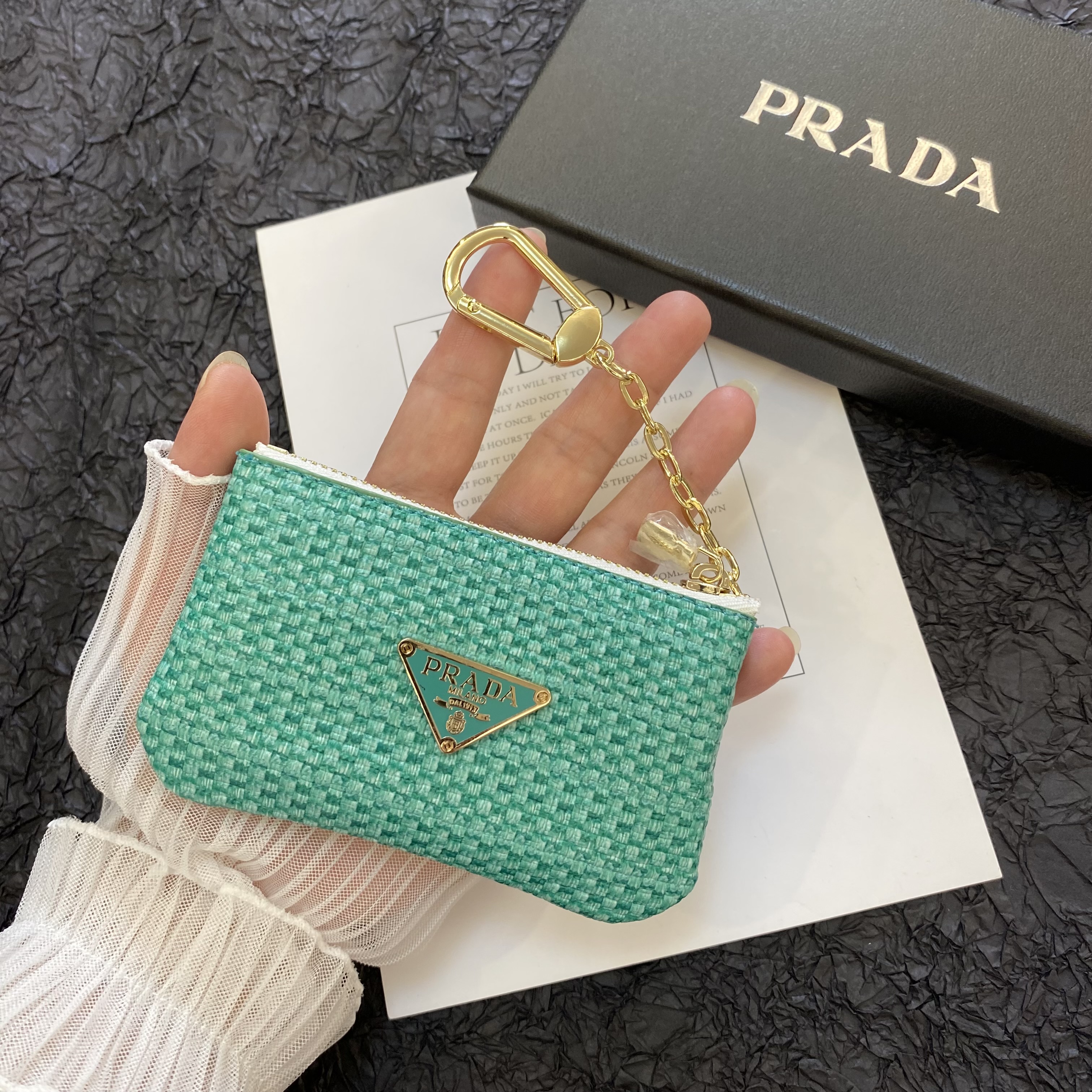 Fashion Braided Coin Purse with Zipper & Keychain