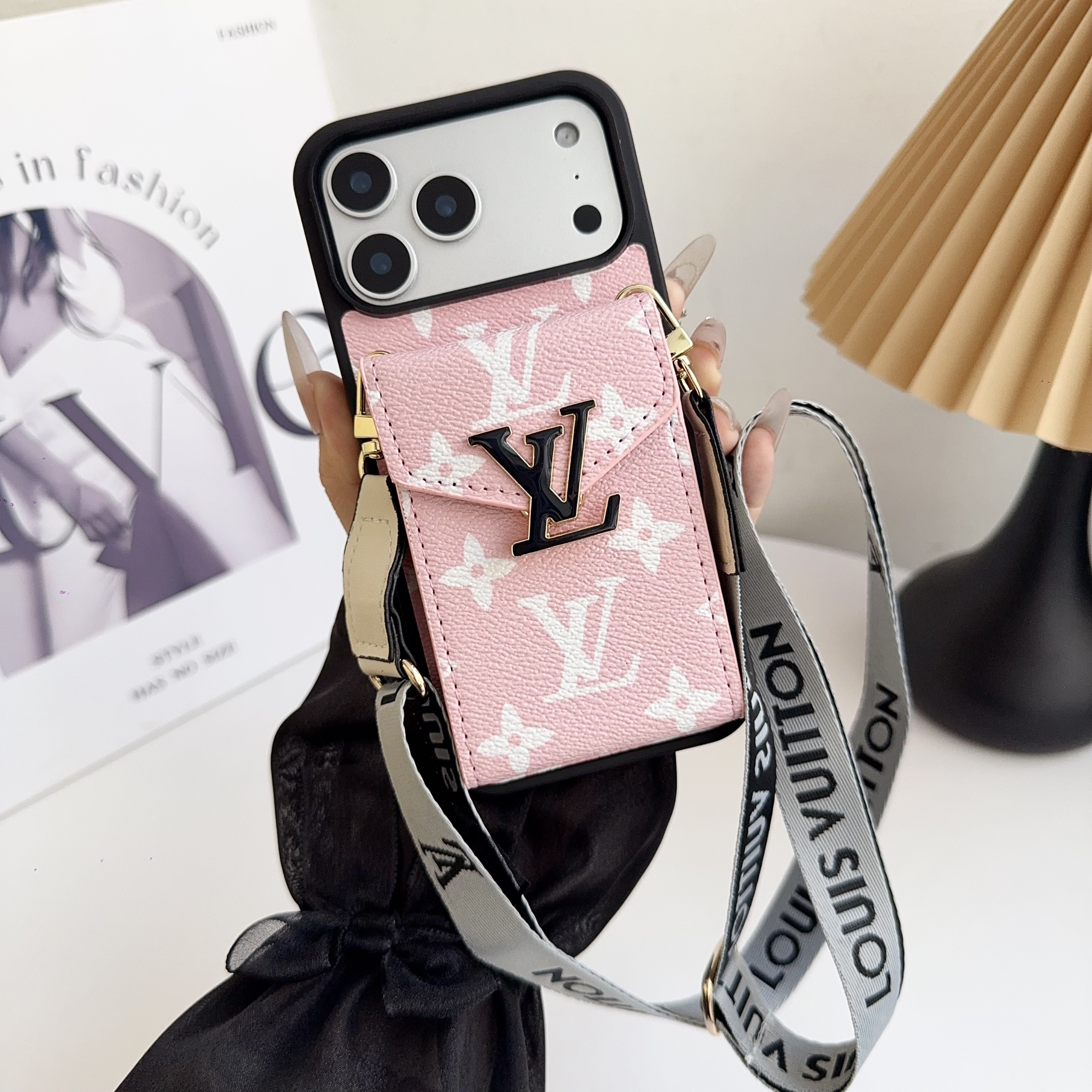 Louis Vuitton Leather iPhone Wallet Case With Crossbody Strap