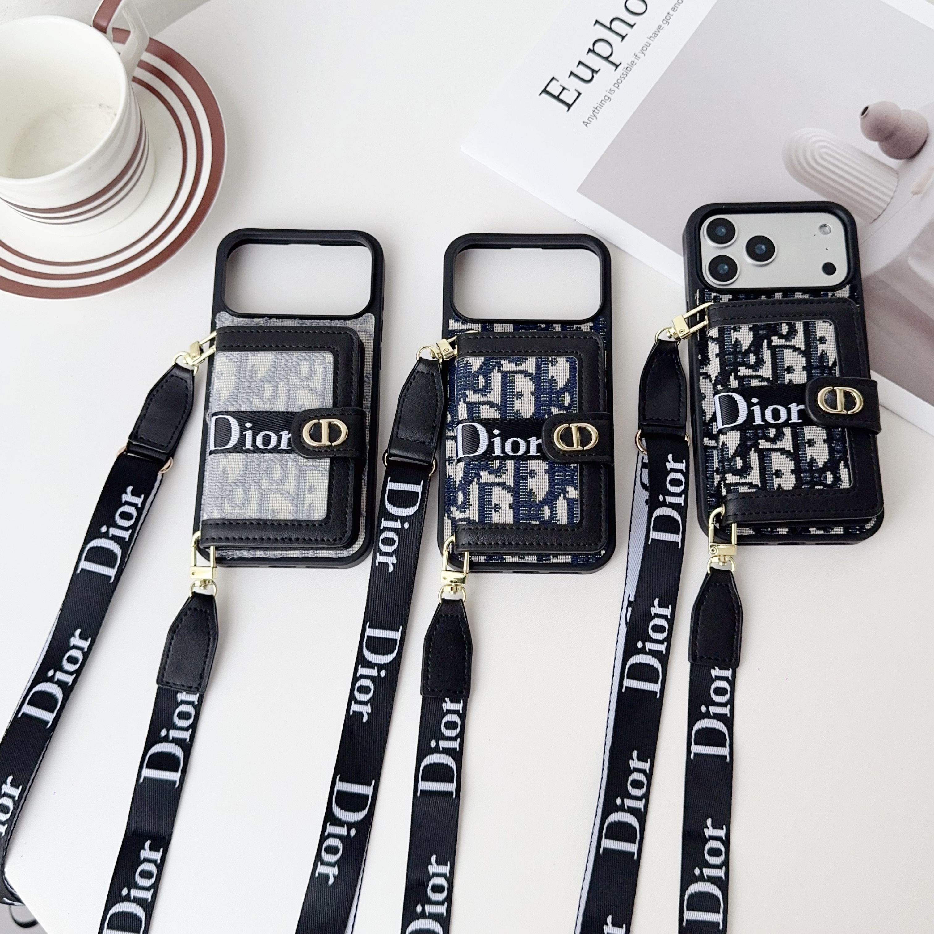 Dior Embroidered canvas iPhone Wallet Case With Crossbody Strap