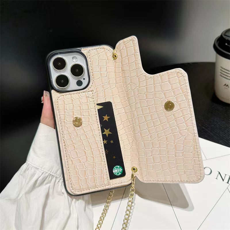 Faux Croc Leather iPhone Wallet Case With Crossbody Strap-BELKCASE