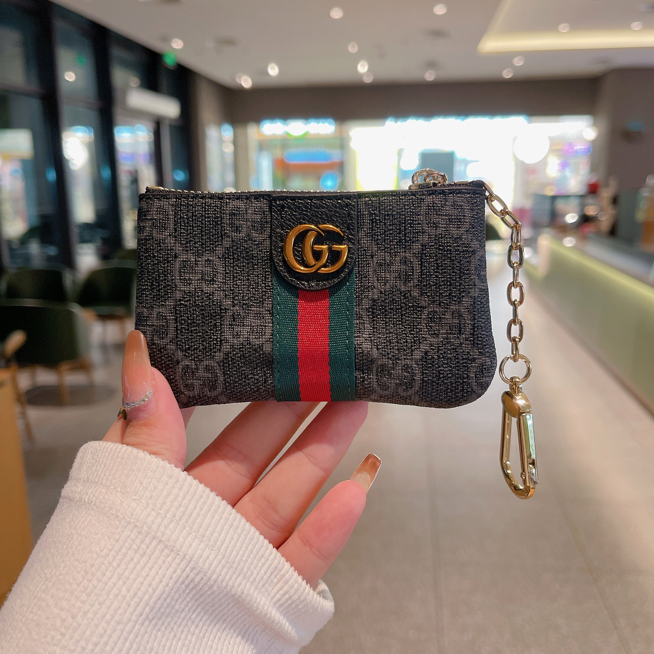 Luxury Leather Coin Purse with Zipper & Keychain