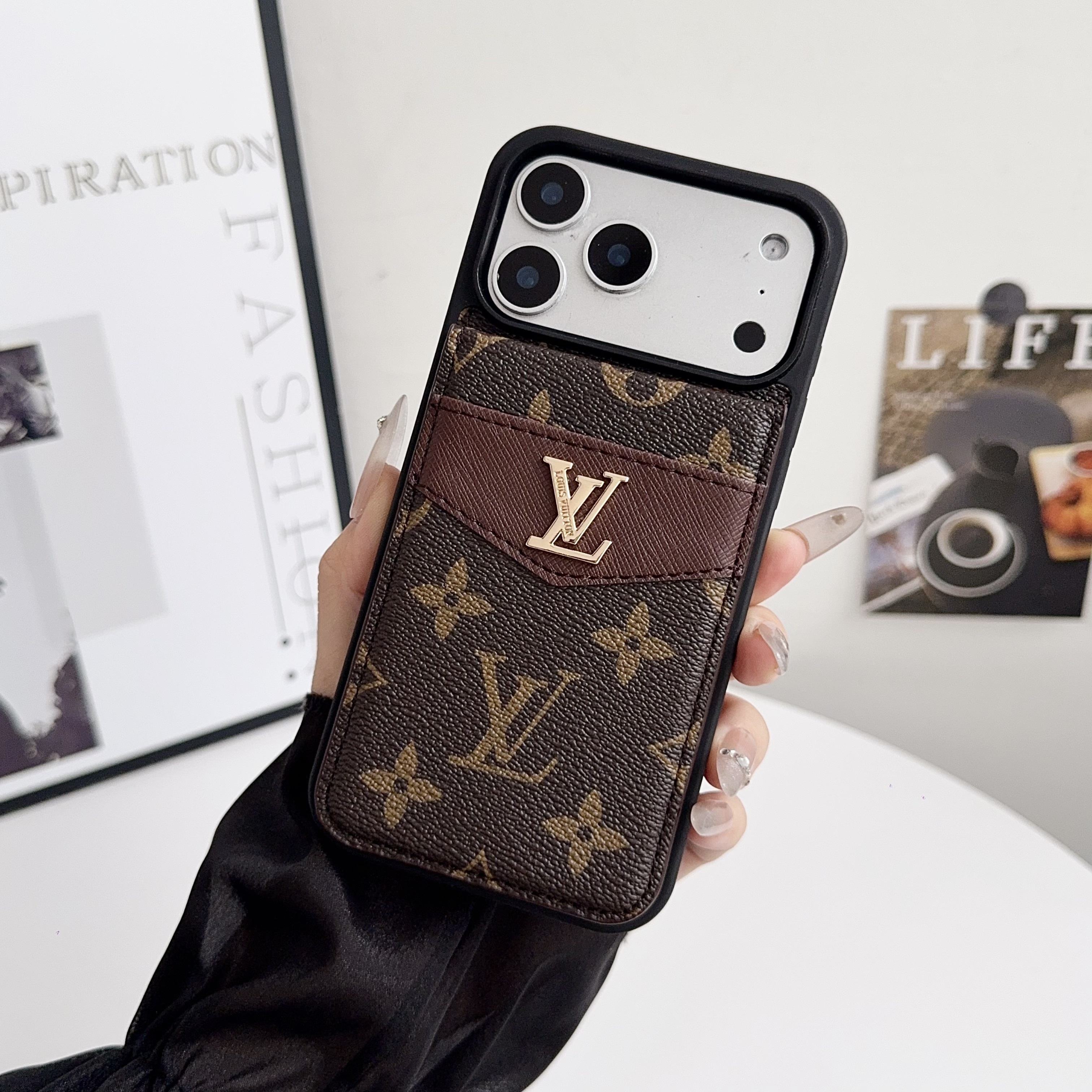Louis Vuitton Gucci Monogram Leather iPhone Wallet Case Magnetic Flip Case with Stand Support