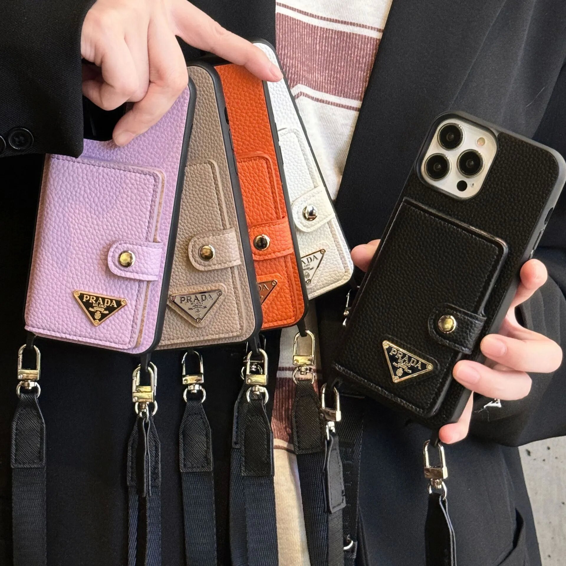 Prada Leather iPhone Wallet Case With Crossbody Strap