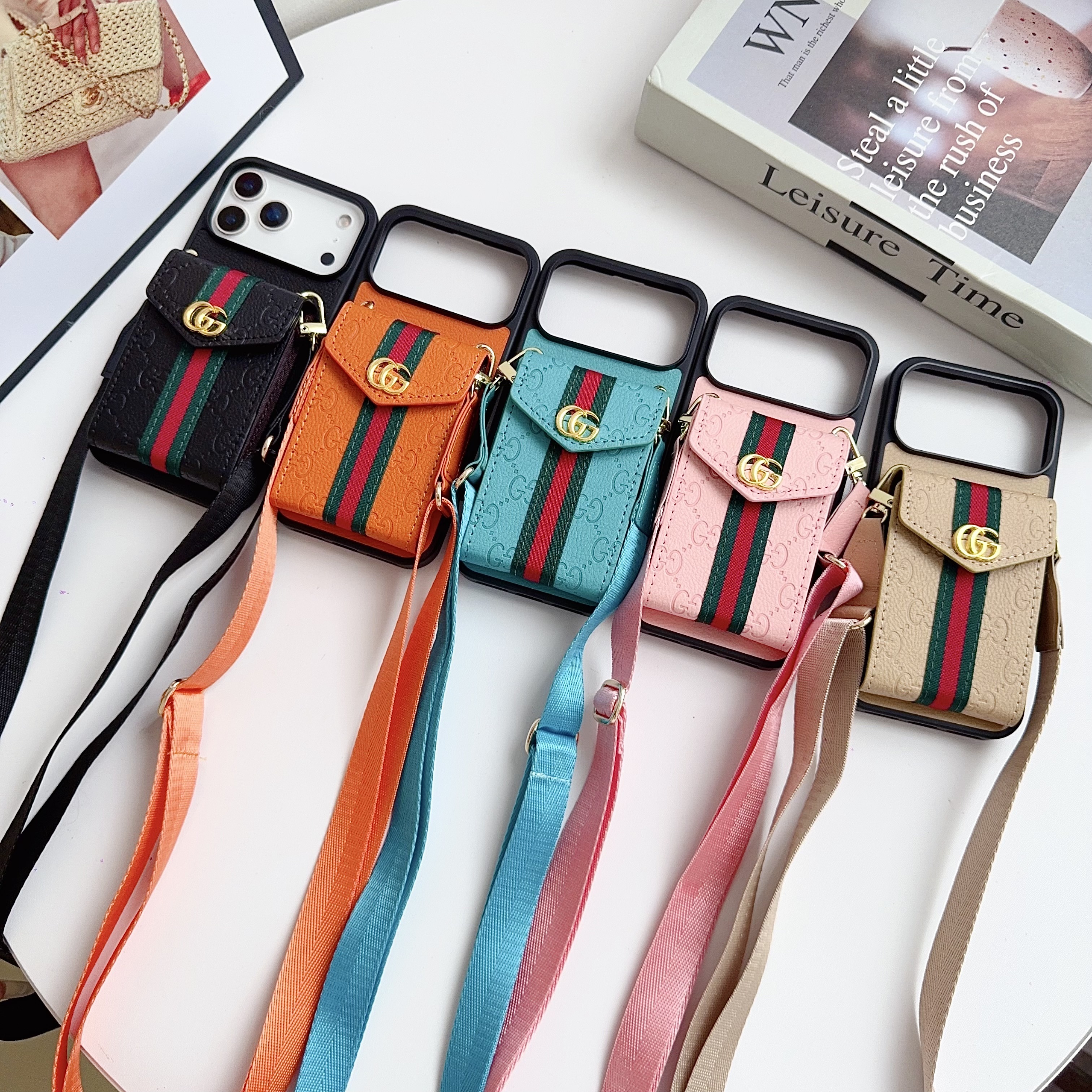 Gucci Vintage Leather iPhone Wallet Case With Crossbody Strap