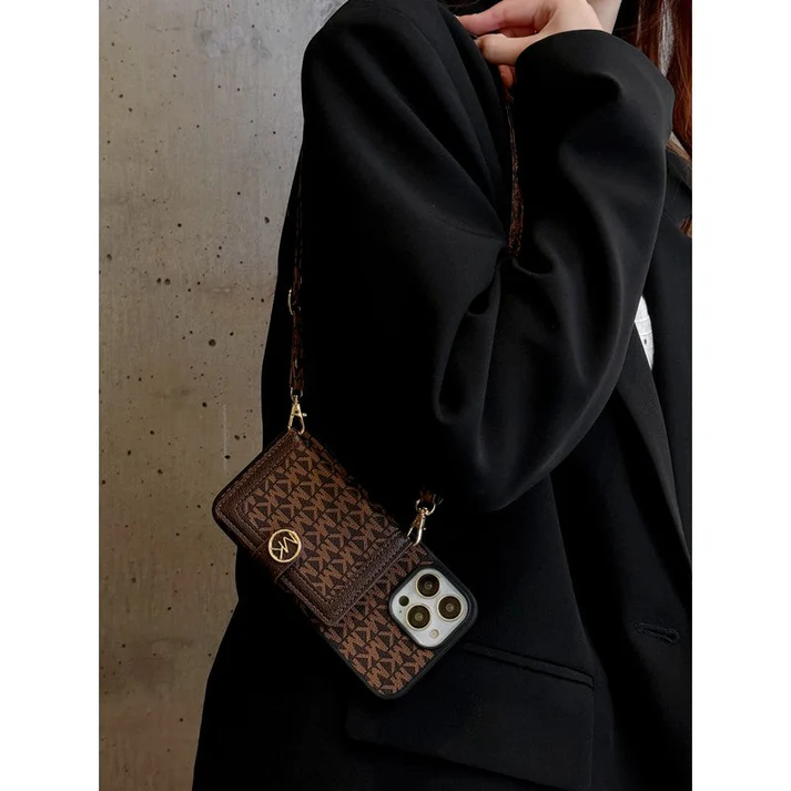Michael Kors Vintage leather iPhone Case With Wallet And Crossbody Strap