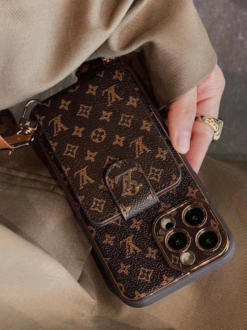 Monogram Leather iPhone Wallet Case With Crossbody Strap