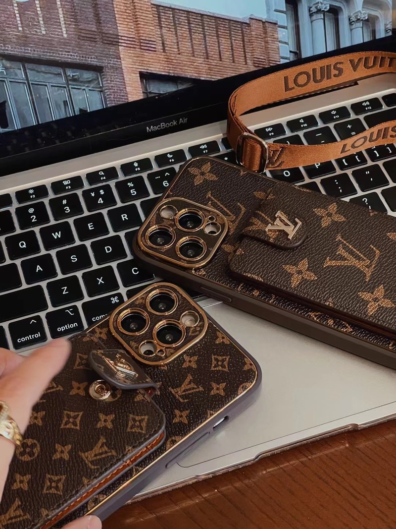 Monogram Leather iPhone Wallet Case With Crossbody Strap