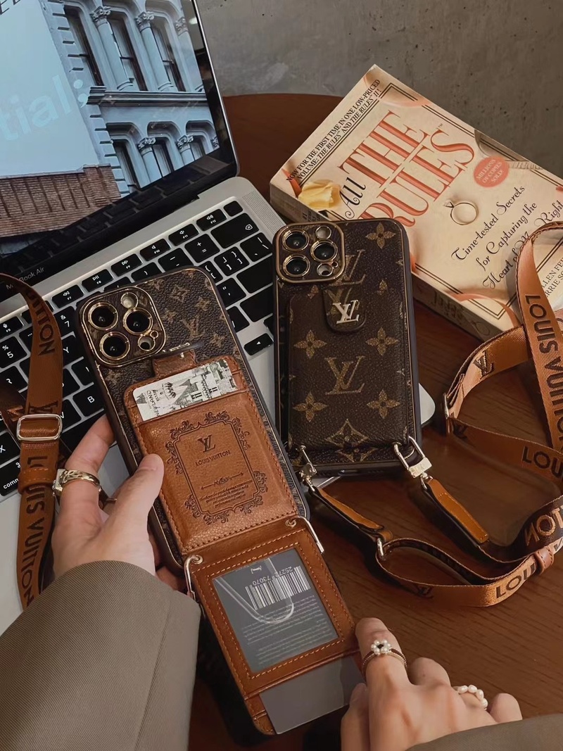 Monogram Leather iPhone Wallet Case With Crossbody Strap