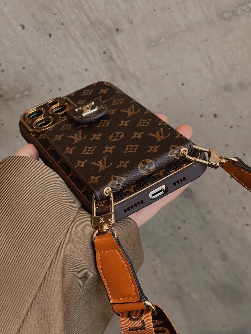 Monogram Leather iPhone Wallet Case With Crossbody Strap