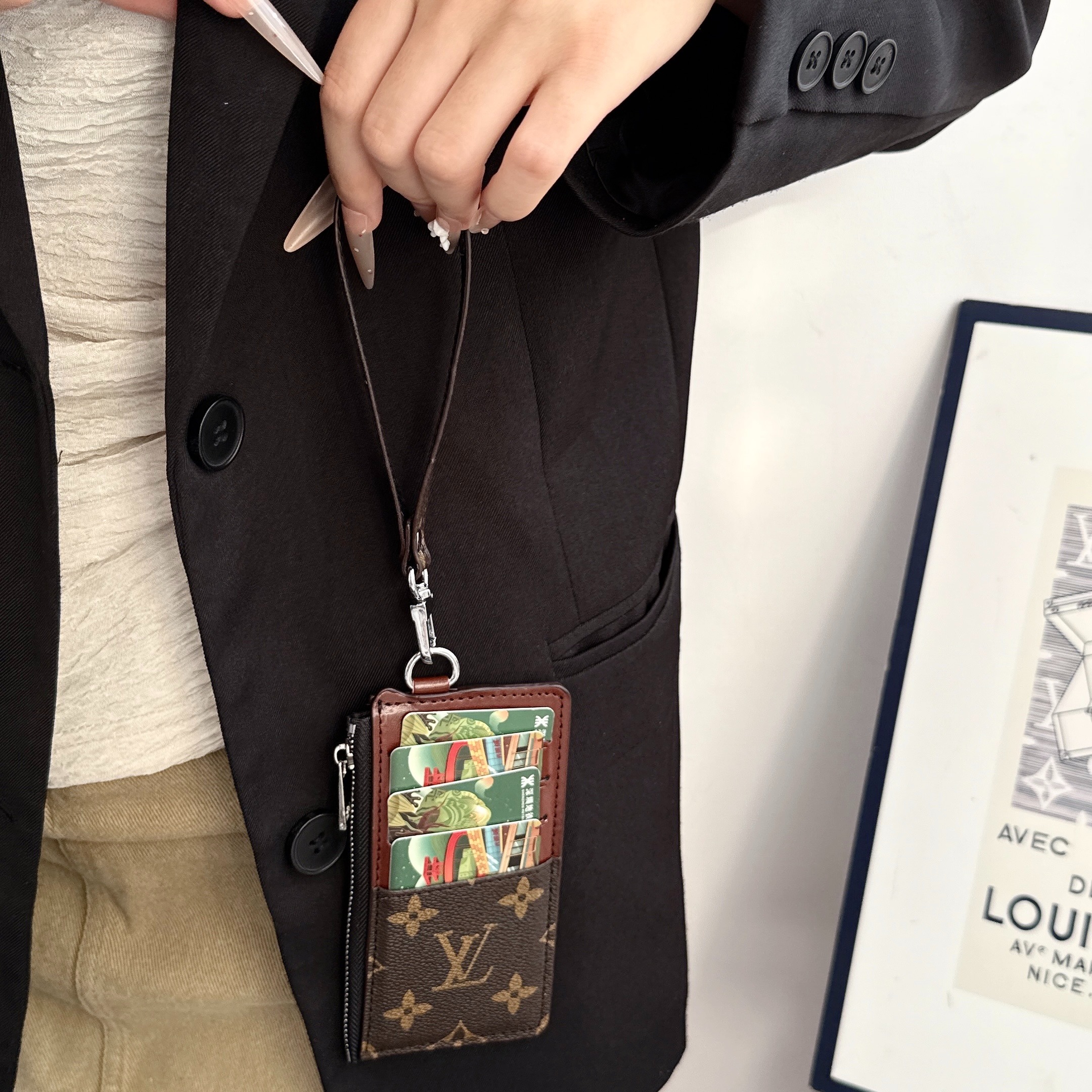 Louis Vuitton&Gucci Luxury Leather Zipper Wallet Card Holder & Coin Purse With Bracelet
