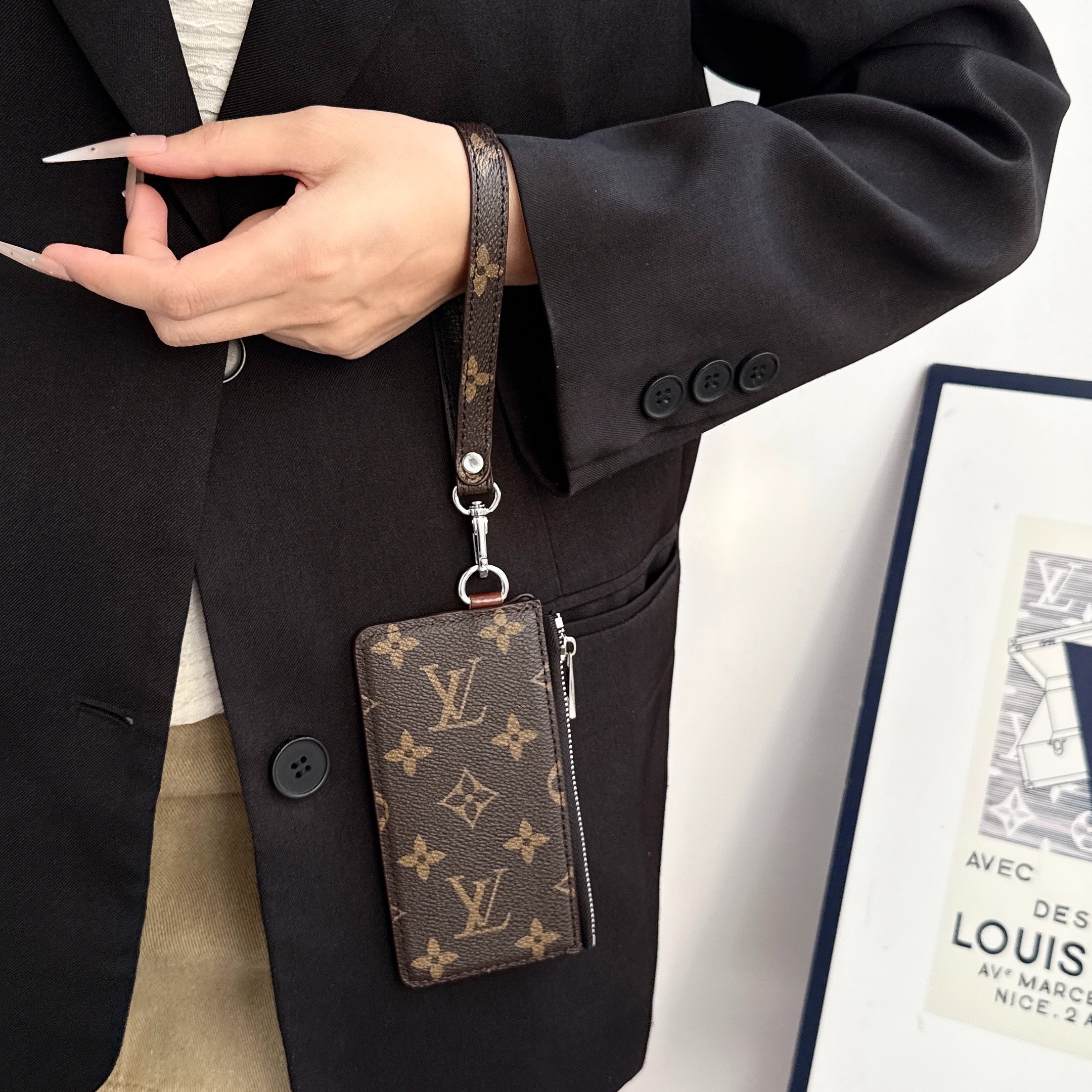Louis Vuitton&Gucci Luxury Leather Zipper Wallet Card Holder & Coin Purse With Bracelet