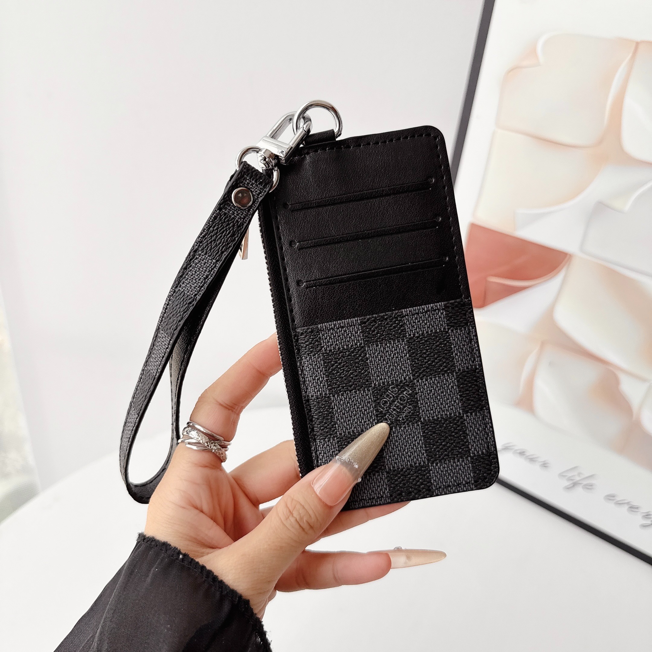 Louis Vuitton&Gucci Luxury Leather Zipper Wallet Card Holder & Coin Purse With Bracelet