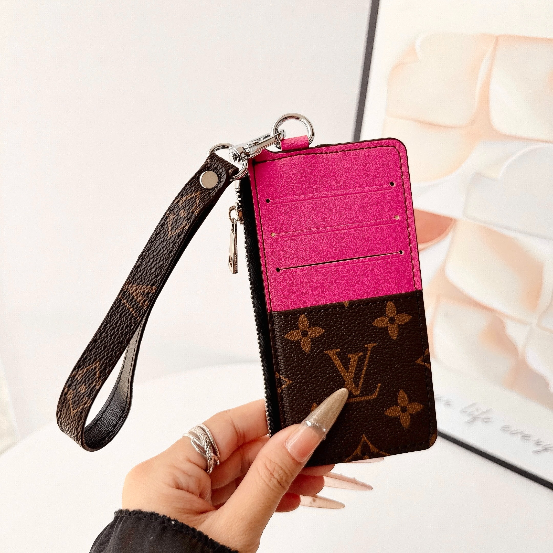 Louis Vuitton&Gucci Luxury Leather Zipper Wallet Card Holder & Coin Purse With Bracelet