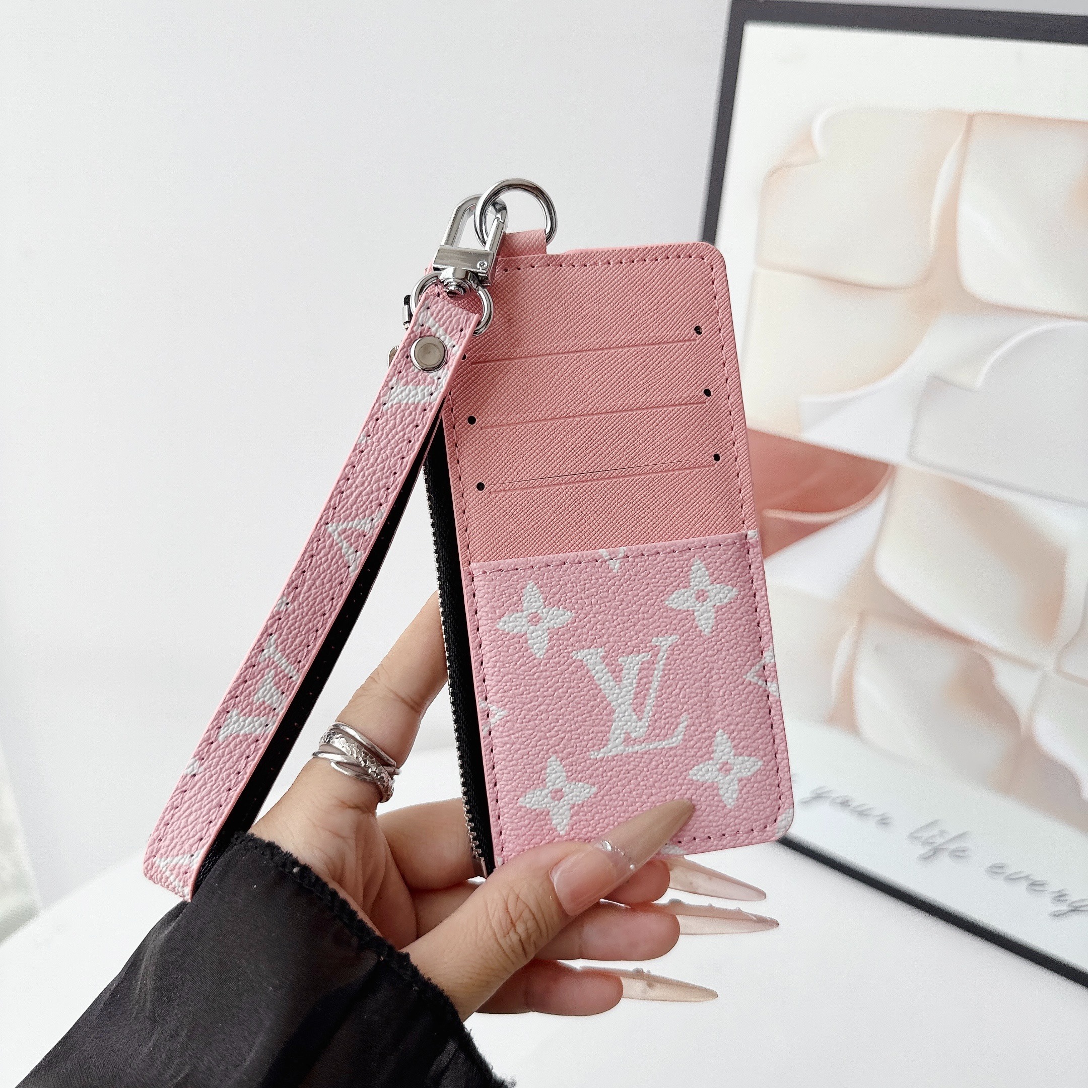 Louis Vuitton&Gucci Luxury Leather Zipper Wallet Card Holder & Coin Purse With Bracelet