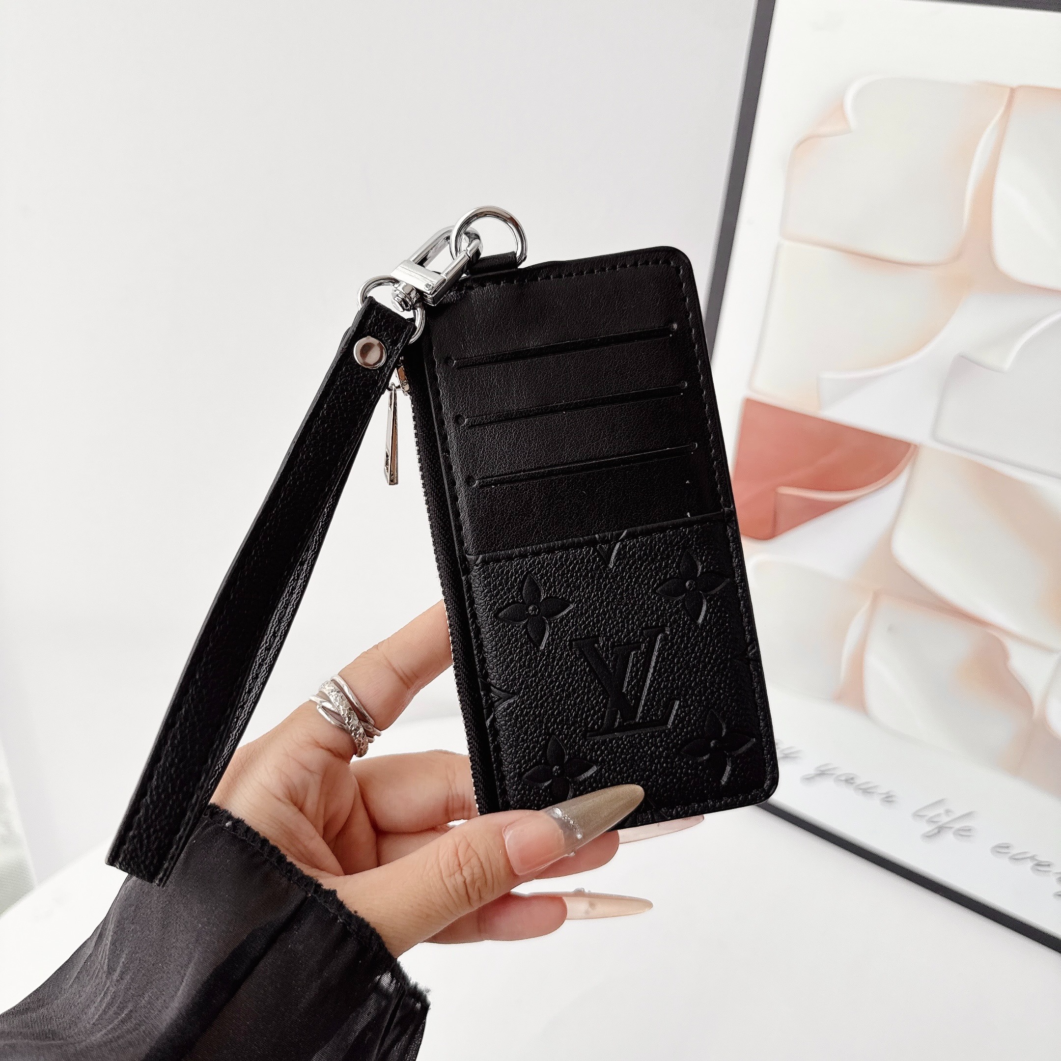 Louis Vuitton&Gucci Luxury Leather Zipper Wallet Card Holder & Coin Purse With Bracelet