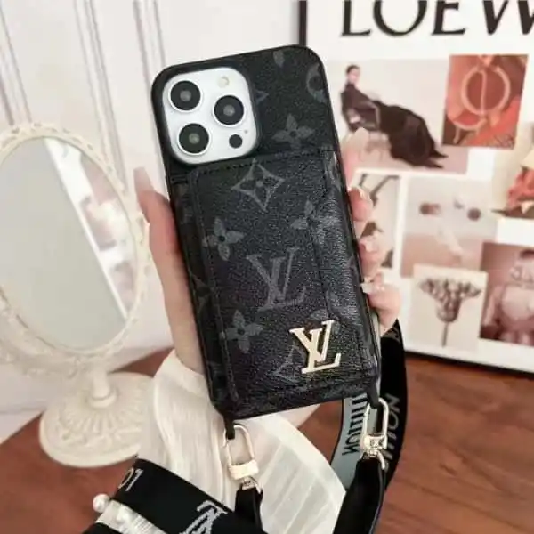 Monogram Leather iPhone Wallet Case With Crossbody Strap