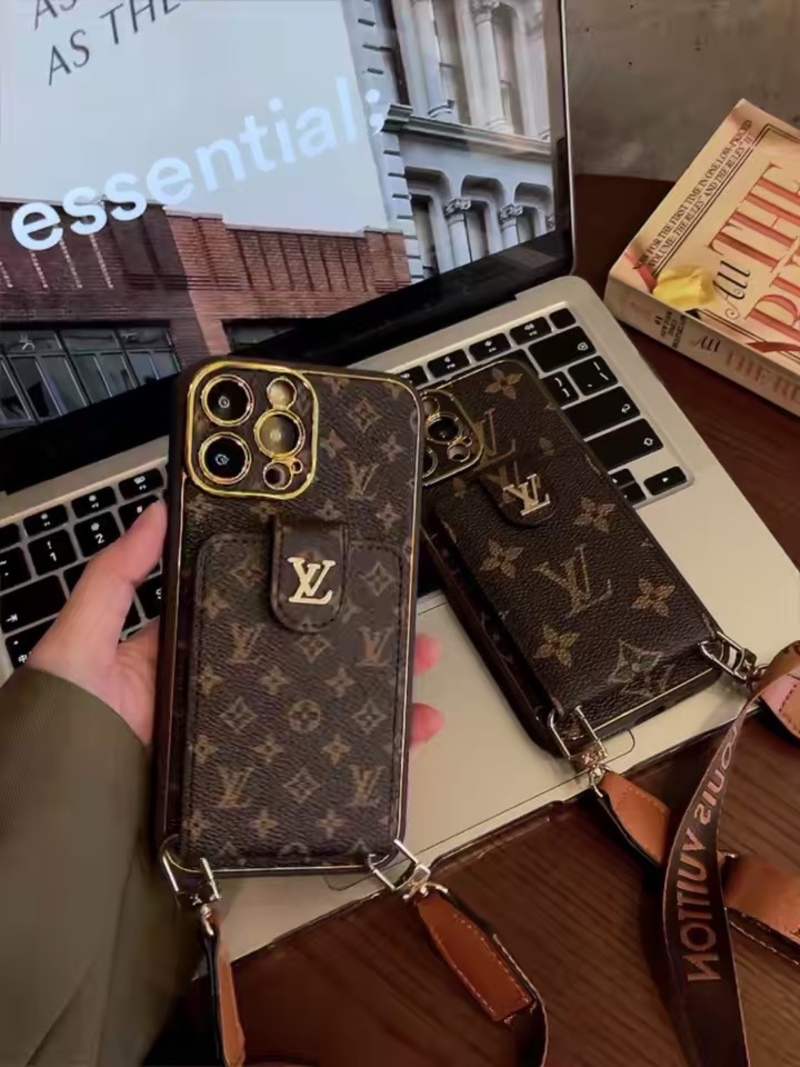 Monogram Leather iPhone Wallet Case With Crossbody Strap