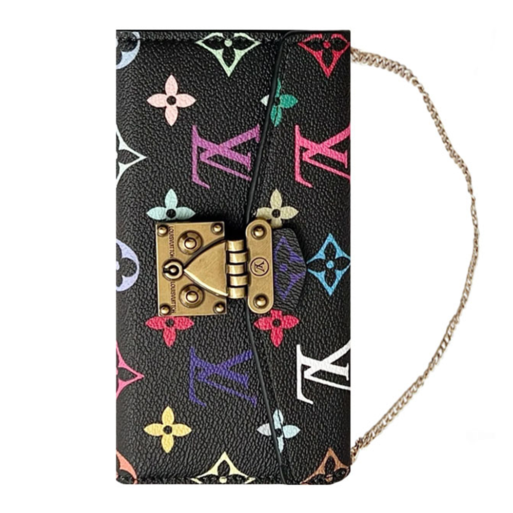 Louis Vuitton Monogram iPhone Wallet Case Magnetic Flip Cover With Crossbody Strap