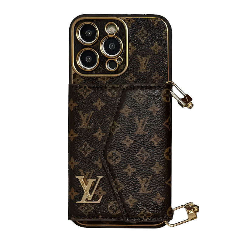 Monogram Leather iPhone Wallet Case With Crossbody Strap