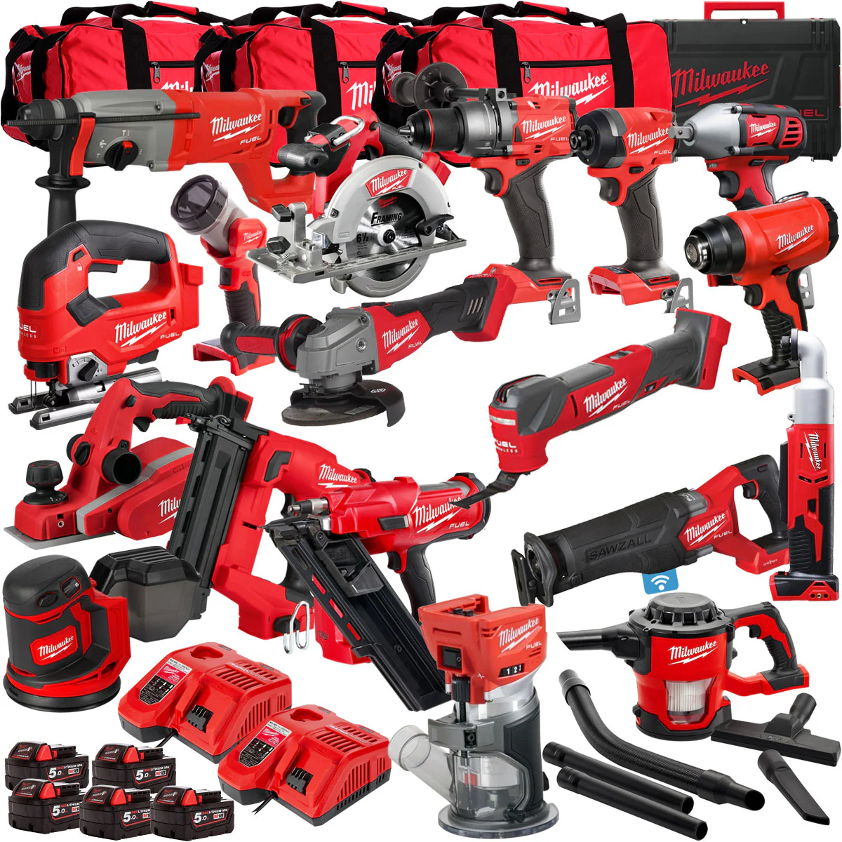 18V 18 Piece Power Tool Kit with 5 x 5.0Ah Batteries T4TM-38
